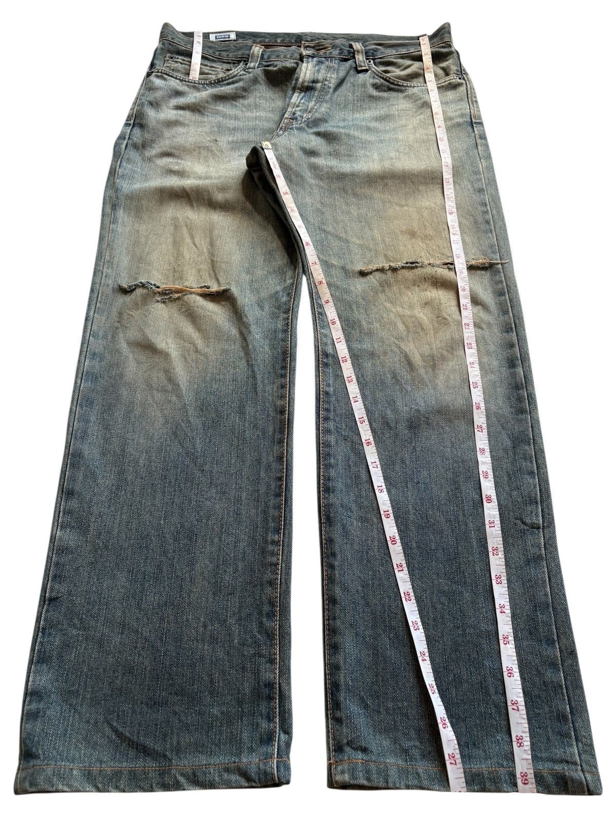 Edwin × Japanese Brand Vintage Edwin 403 Rusty Mud Wash Distressed Rip Loose Jean Size US 34 / EU 50 - 13 Thumbnail