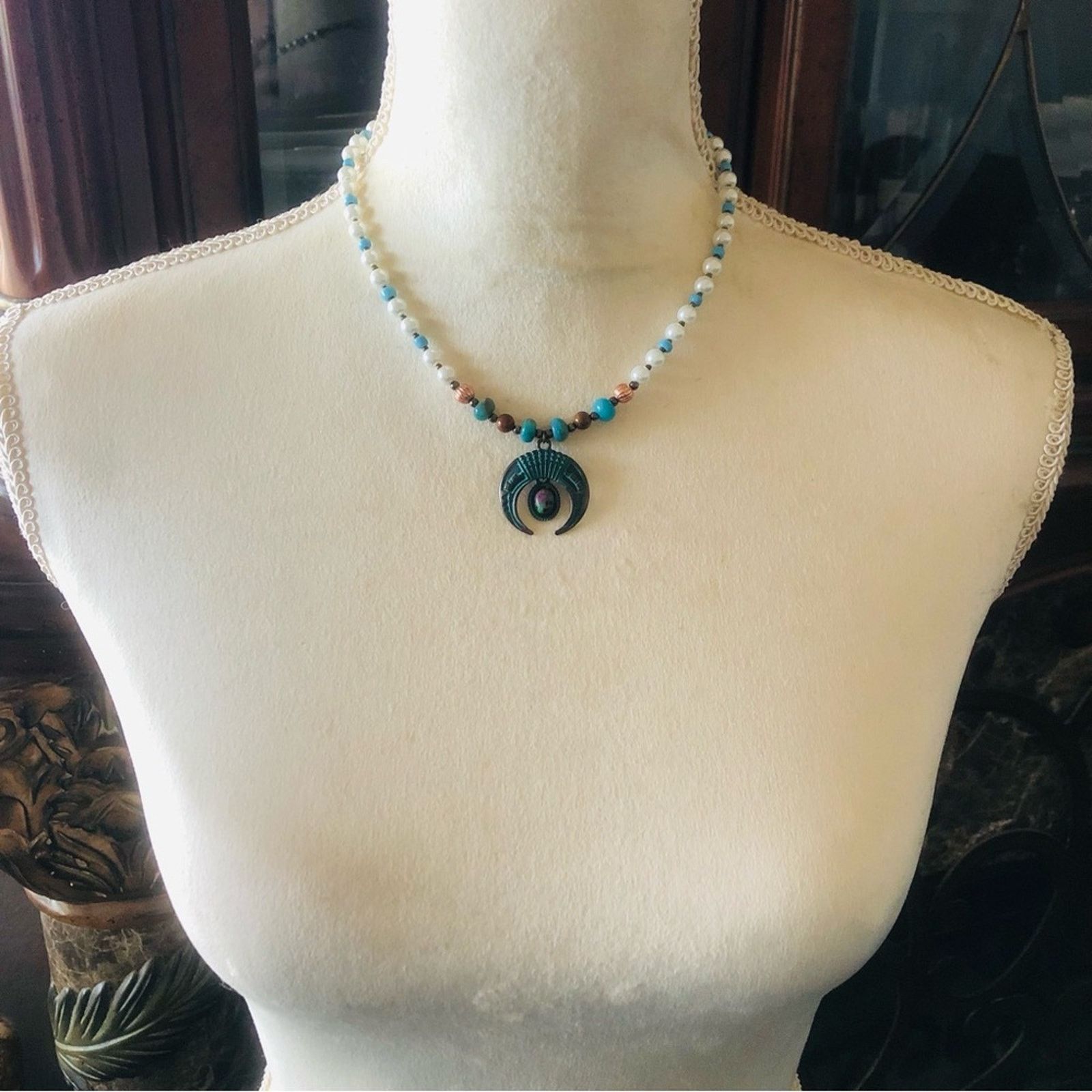 Handmade Handcrafted repurpose ancient look stone Pearl necklace Size ONE SIZE - 5 Thumbnail