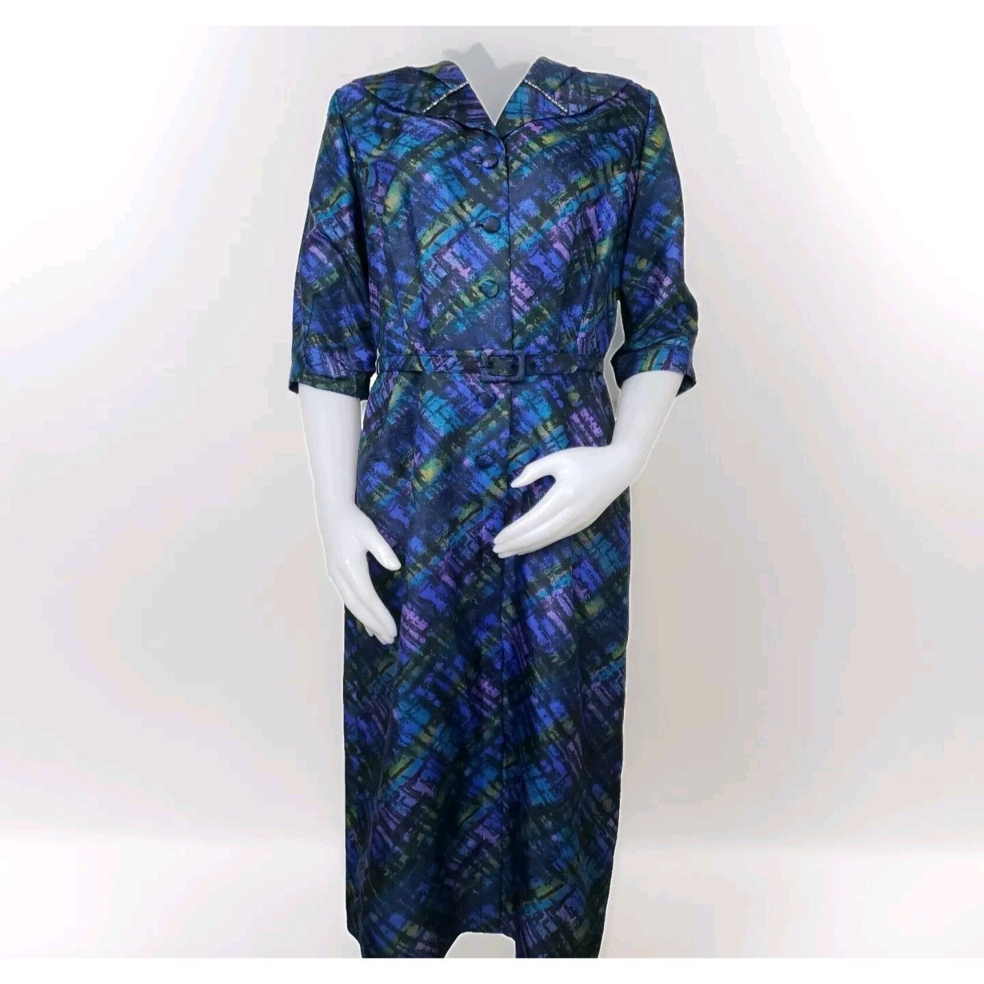 Other Vtg Career Dress Sz 16 Volump Belted Brutalist Peacock Blue Size M / US 6-8 / IT 42-44 - 1 Thumbnail