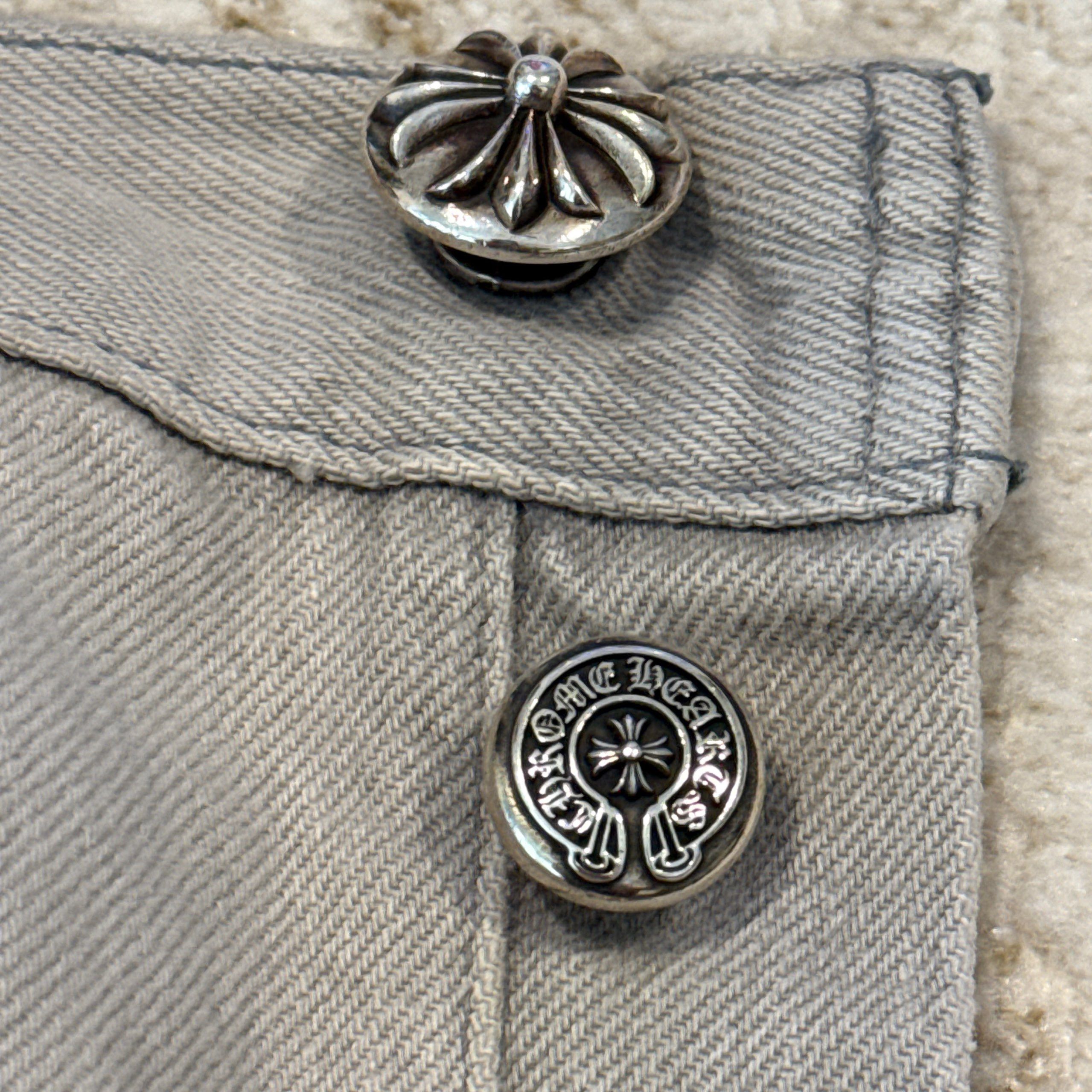 Chrome Hearts Chrome Hearts × Levi’s 501, Lambskin Cross Patch, Light Grey Size US 33 - 11 Thumbnail