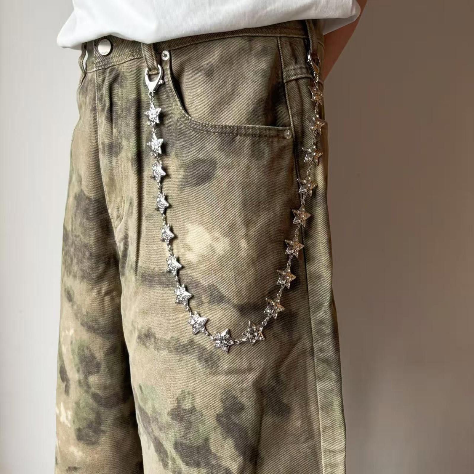 Jewelry Silver Star Chain Wallet Keychain, Punk Style Accessory Size ONE SIZE - 2 Thumbnail