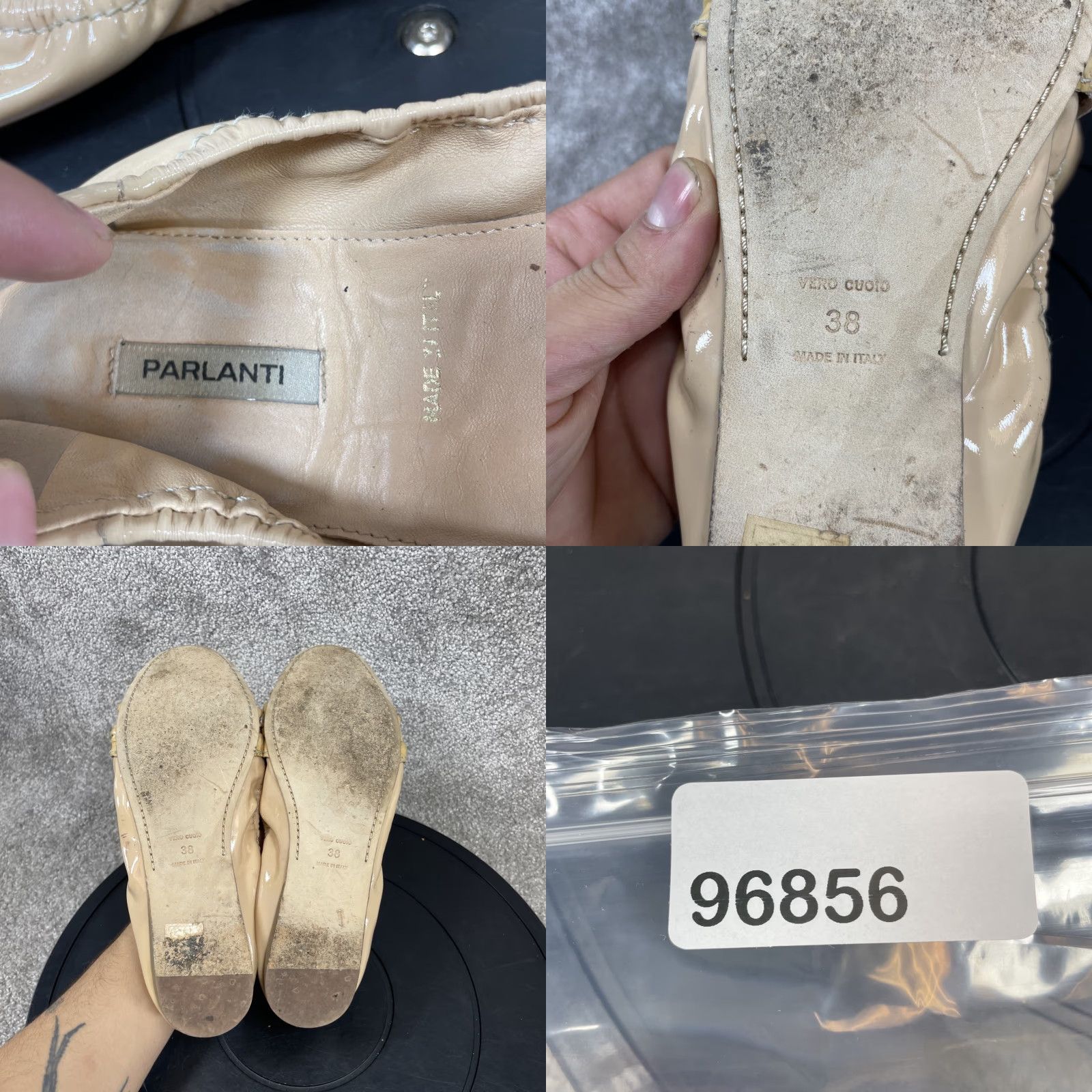 VINTAGE Parlanti Women's Flats Size 38 EU 7.5 US Beige Patent Leather Bow Slip On Casual Dress Shoes