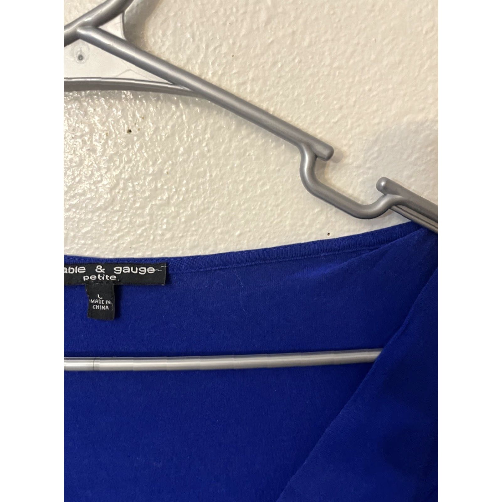 Vintage V Neck Cable & Gauge Blouse Royal Blue Short Sleeve Petite Large Size L / US 10 / IT 46 - 2 Thumbnail