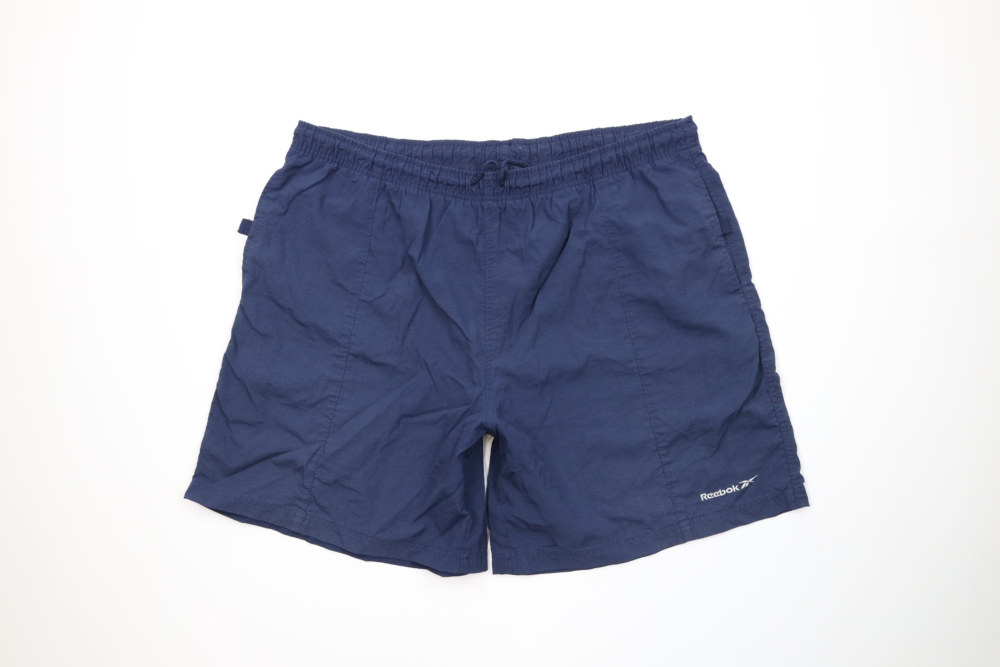 Reebok Vintage 90s Reebok Spell Ribbed Above Knee Shorts Navy Blue Size US 36 / EU 52 - 1 Thumbnail