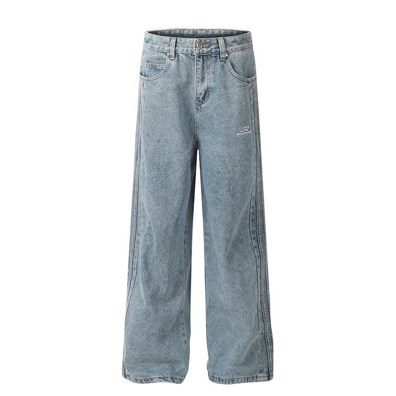 Jean American street embroidered wide-leg jeans with side buttons Size US 32 / EU 48 - 1 Thumbnail