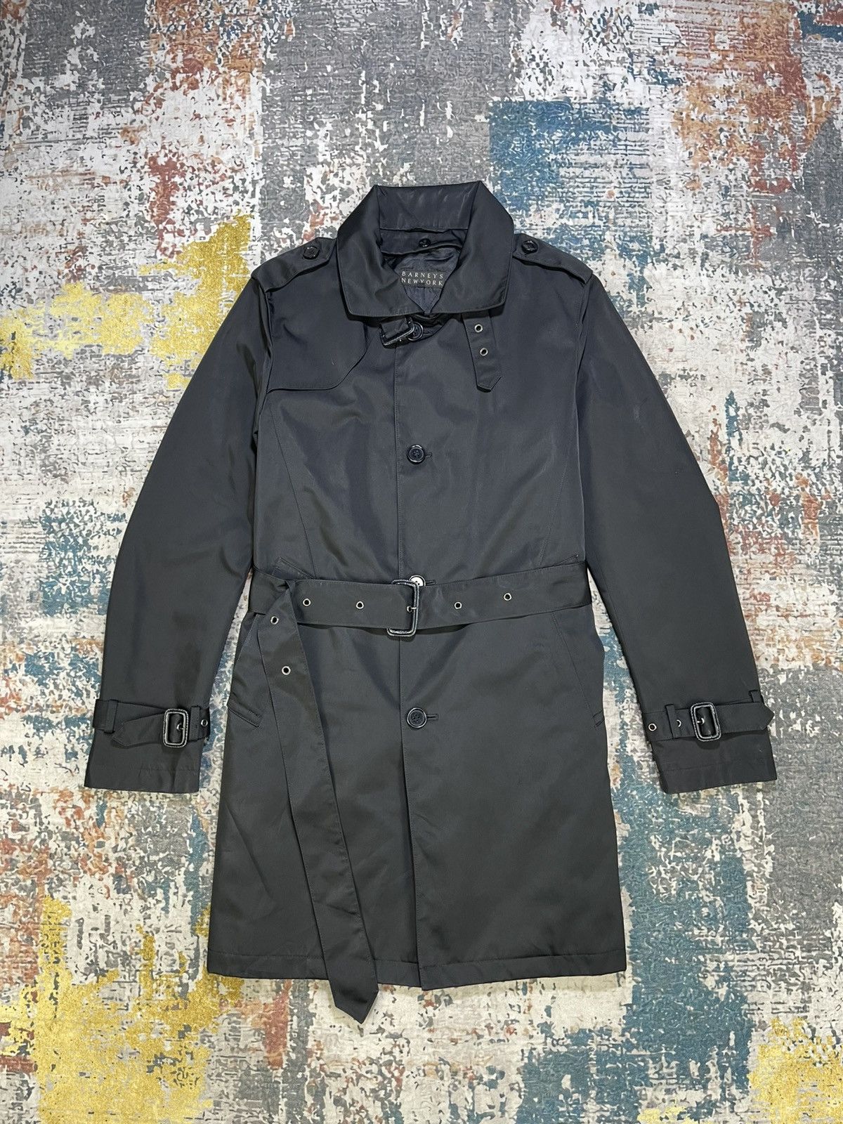 Barneys New York Berneys New York Mafia Black Belted Trench Coat Size US M / EU 48-50 / 2 - 1 Thumbnail