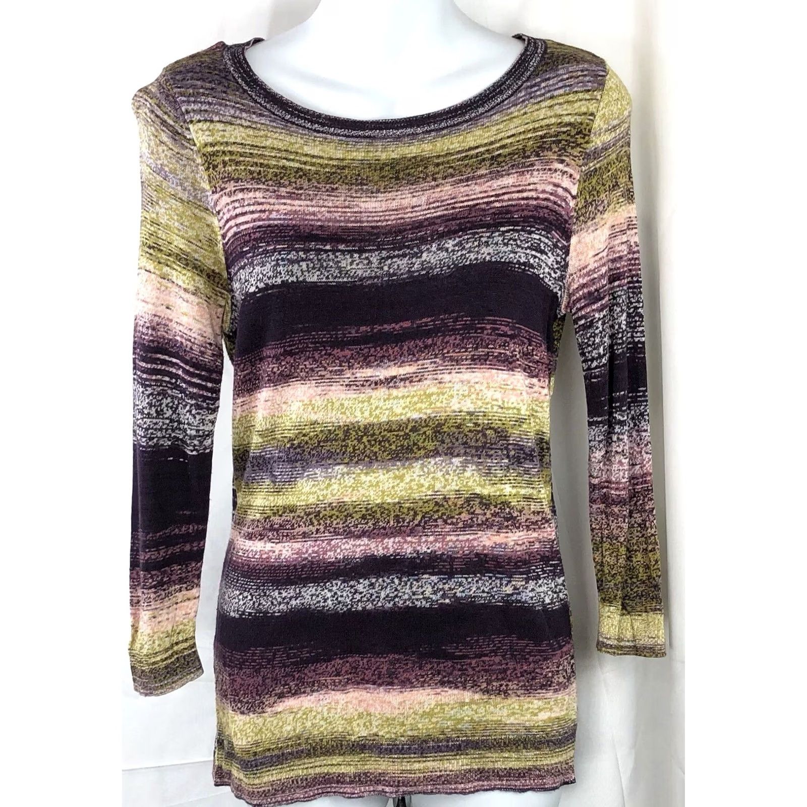 Ann Taylor Ann Taylor Knit Top M Purple Green Geometric Long Sleeve Hippie Bohemian Blouse Women Jersey Knit Collection 90s Retro Casual Size M / US 6-8 / IT 42-44 - 5 Thumbnail