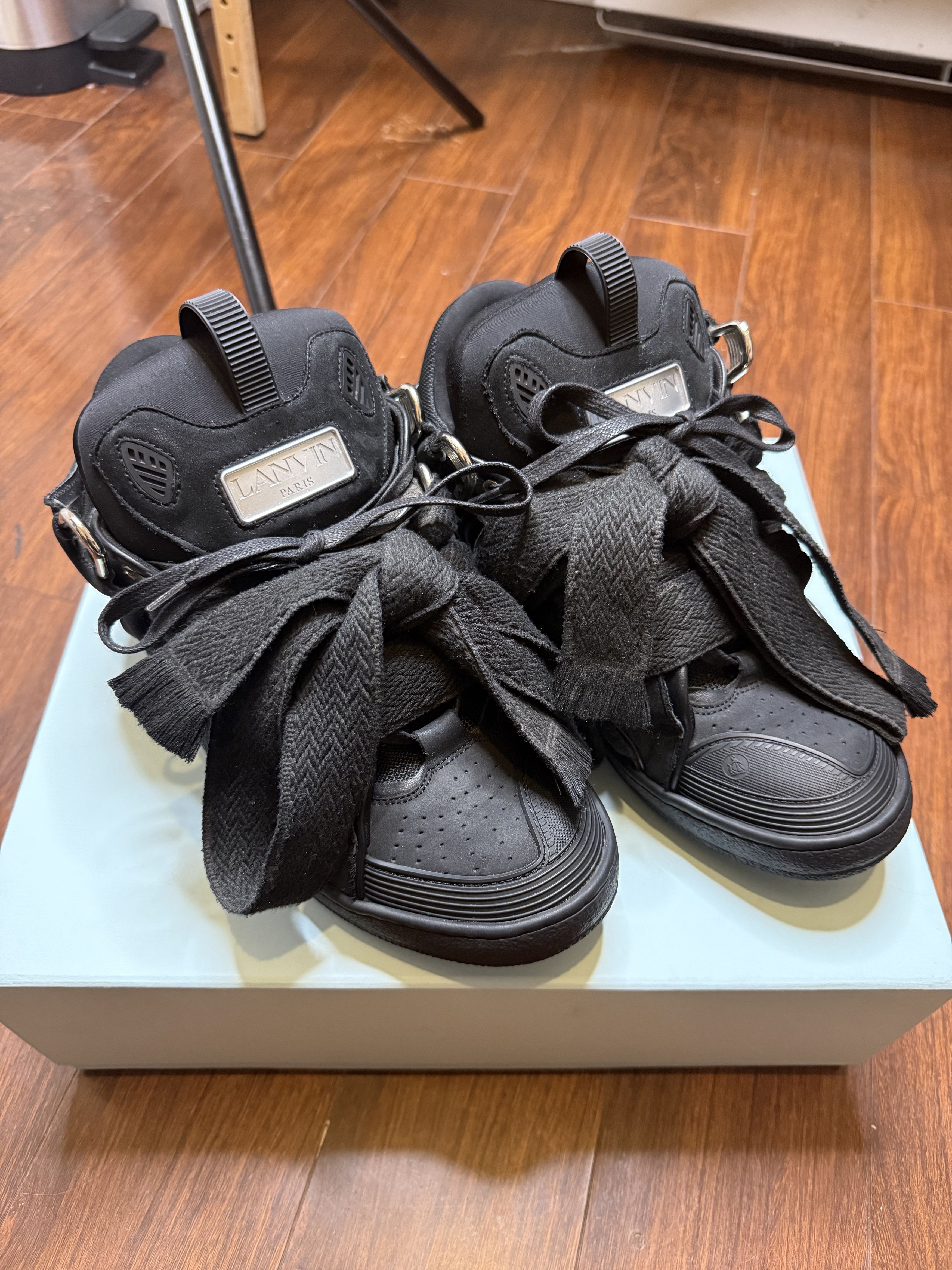 Lanvin Black Curb Leather Sneakers Size US 10 / EU 43 - 1 Thumbnail