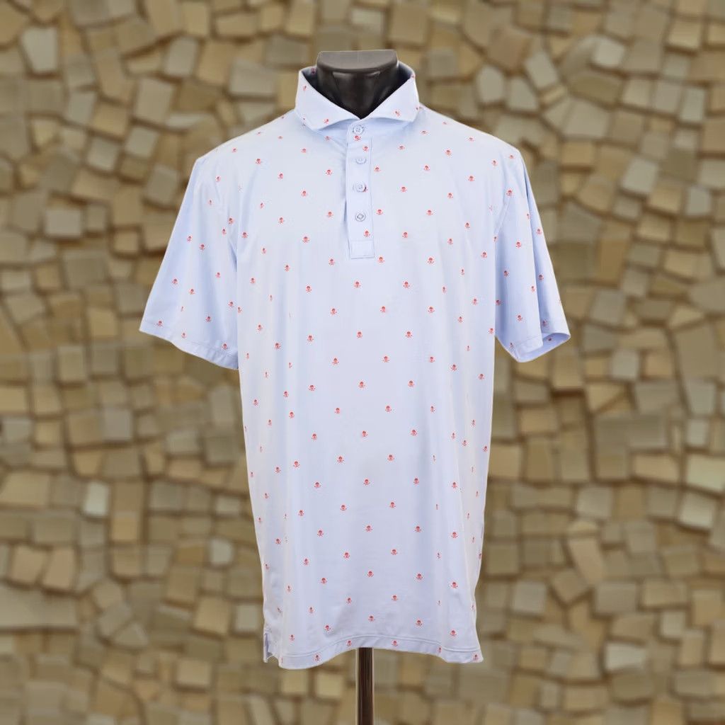 Vintage G-Fore G4 Men's Skull Short Sleeve Polo Shirt SKY G4MS23K361A, Size L, Blue, Nylon Elastane, Polo, Men Size US L / EU 52-54 / 3 - 1 Thumbnail