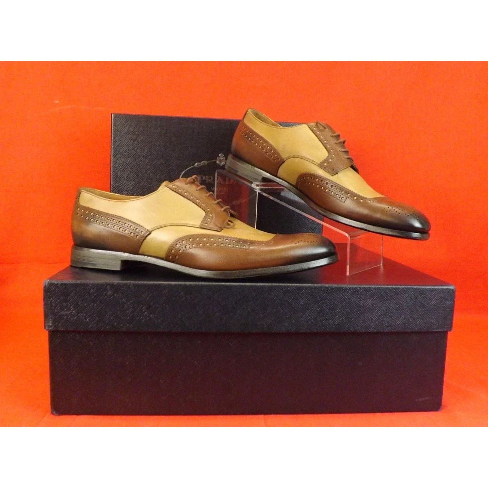 Prada PRADA BURNISHED BROWN LEATHER BROGUE OXFORDS TREES SET 9.5 Size US 10.5 / EU 43-44 - 10 Thumbnail