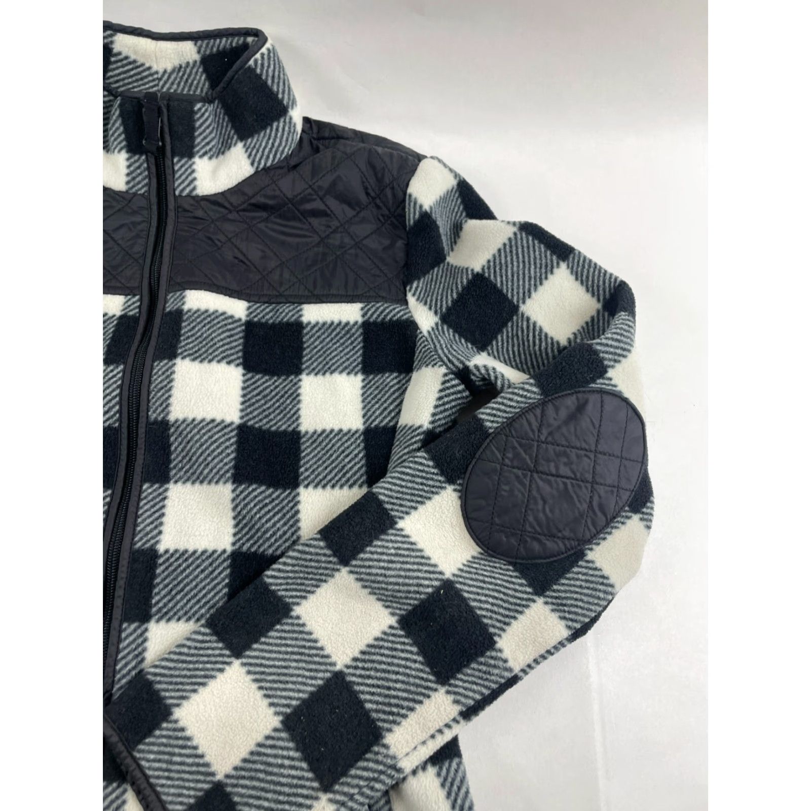 Talbots Talbots Sweater Women's XS Cream Black Fleece Full Zip Quilted Elbow Pads Plaid Modern Classic Womens XS Pullover Pattern: Plaid Size XS / US 0-2 / IT 36-38 - 3 Thumbnail