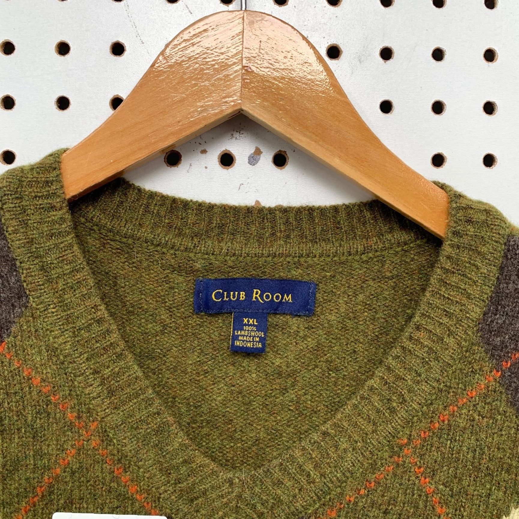 Club Room Club Room Mens Wool Sweater 2XL Green Argyle V-Neck Pullover Knit Wool Warm Winter Casual Mens Size US XXL / EU 58 / 5 - 3 Thumbnail