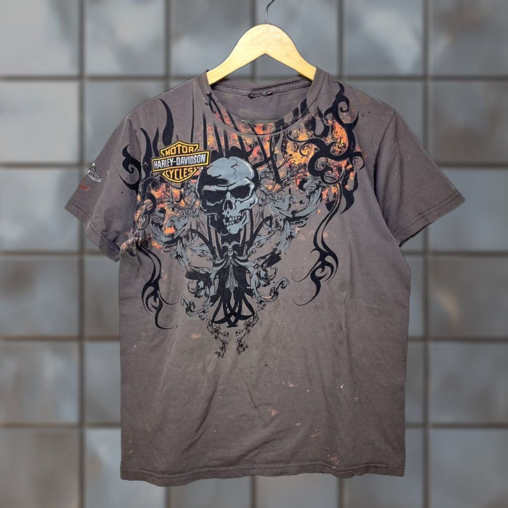 Harley Davidson VINTAGE Harley-Davidson Skull MMA Y2K T-Shirt AOP Large Goth Grunge Men's T-Shirt Gray L Size US L / EU 52-54 / 3 - 1 Thumbnail