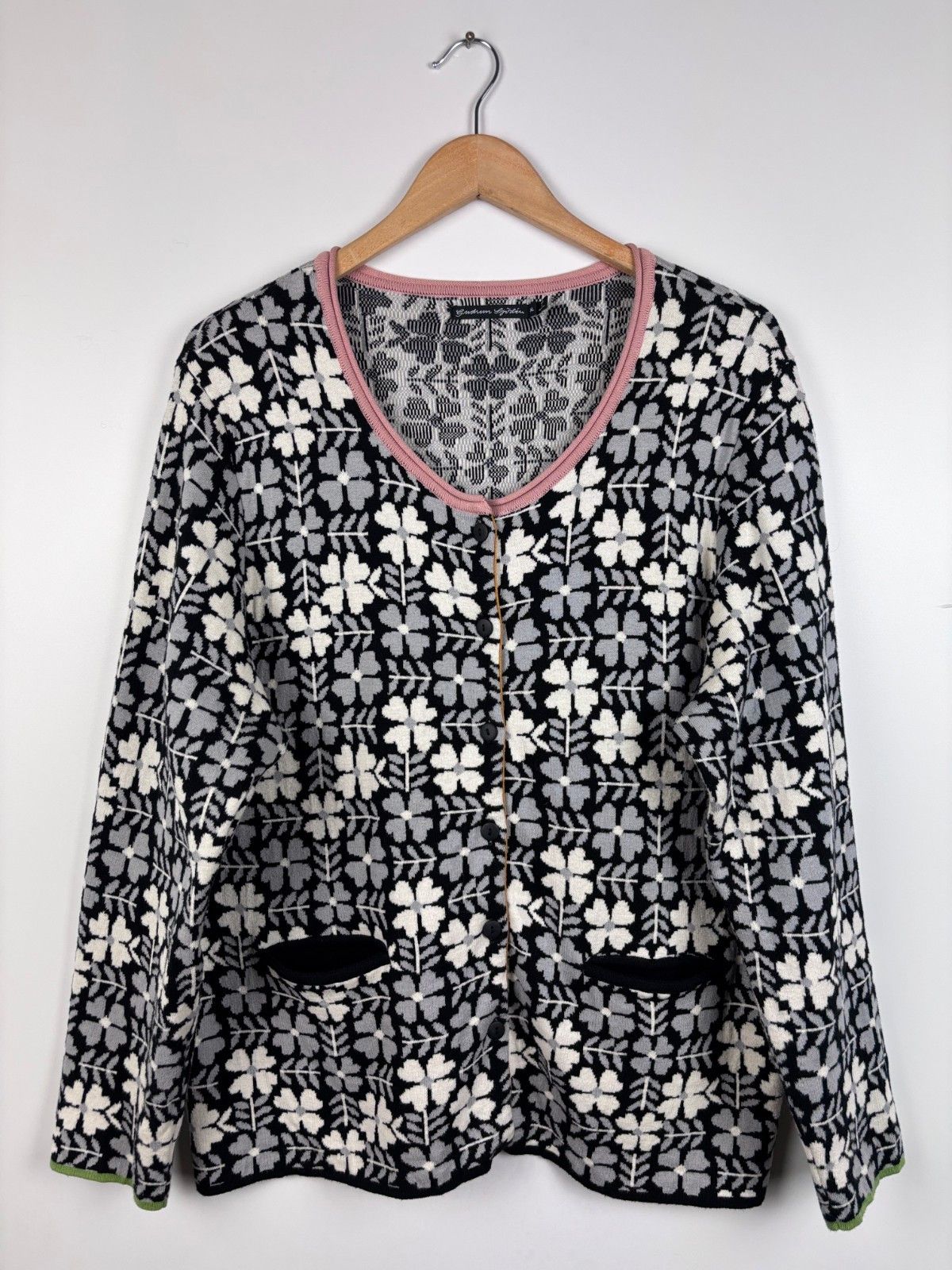 Gudrun Sjoden Floral Cardigan Organic Cotton Black White XL