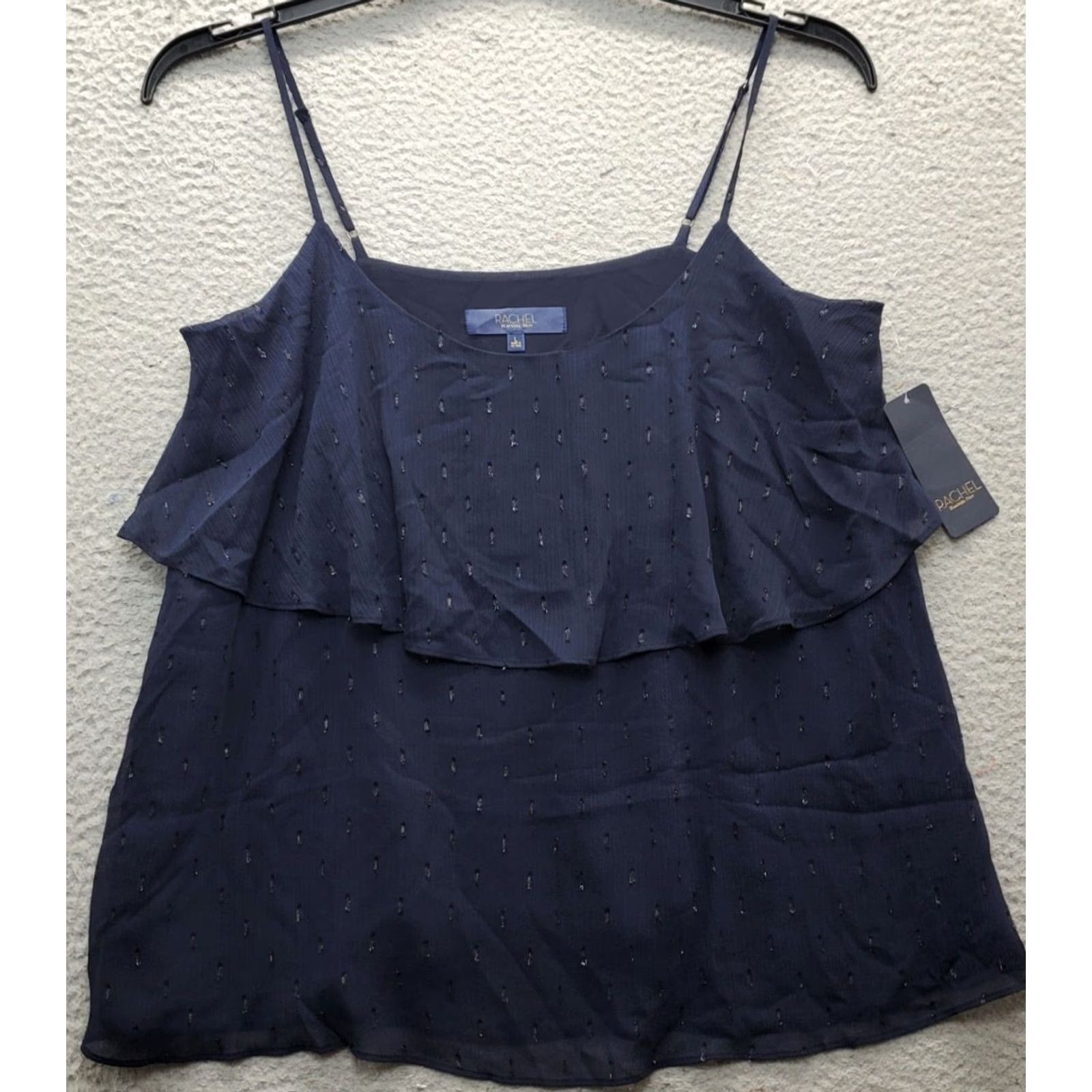 Vintage Rachel Roy Cami Top Womens Large Multi Metallic Sheer Ruffled Spaghetti Straps Size L / US 10 / IT 46 - 2 Thumbnail