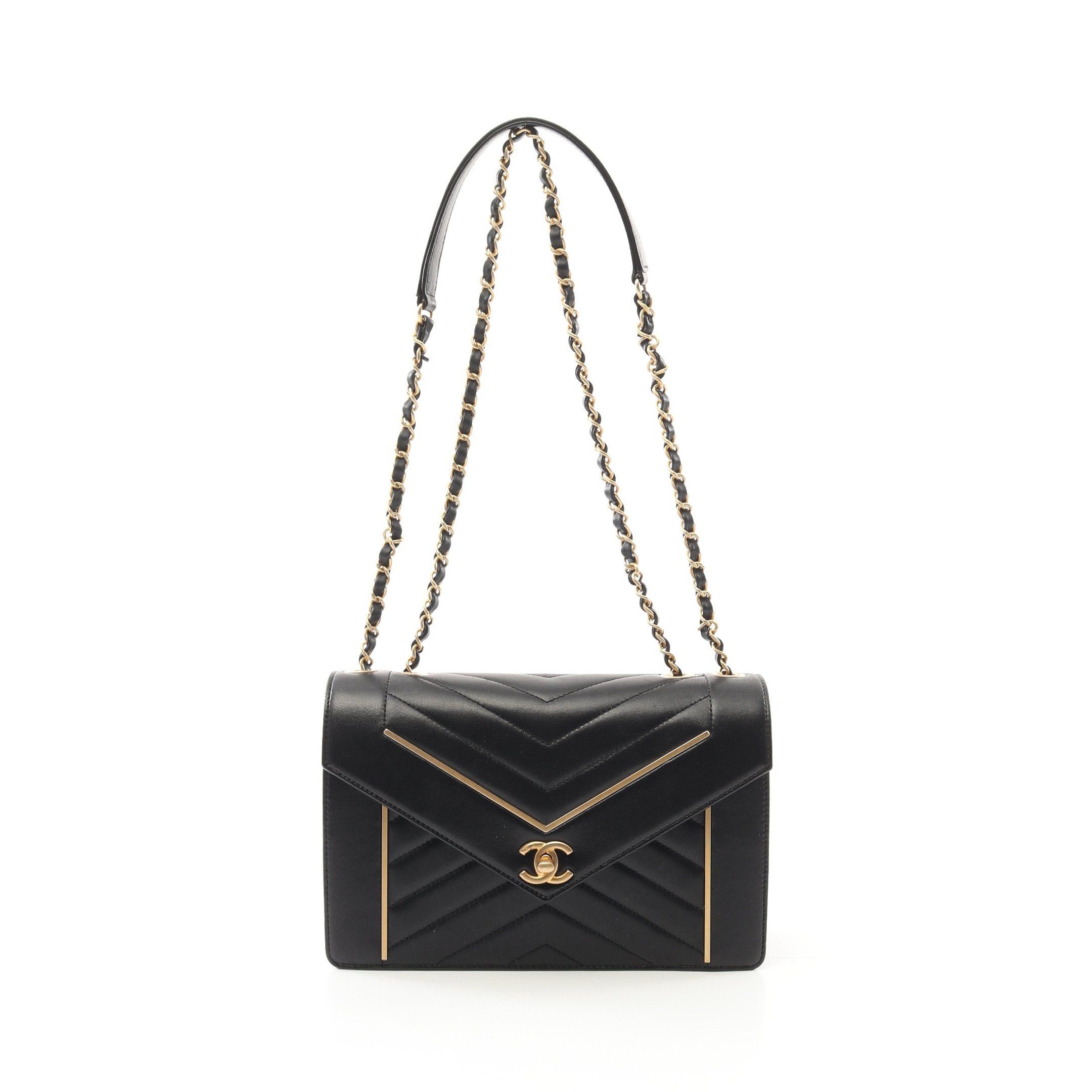 Chanel Chanel Chevron V-Stitch Chain Shoulder Bag Lambskin Black Gold Hardware Size ONE SIZE - 1 Thumbnail