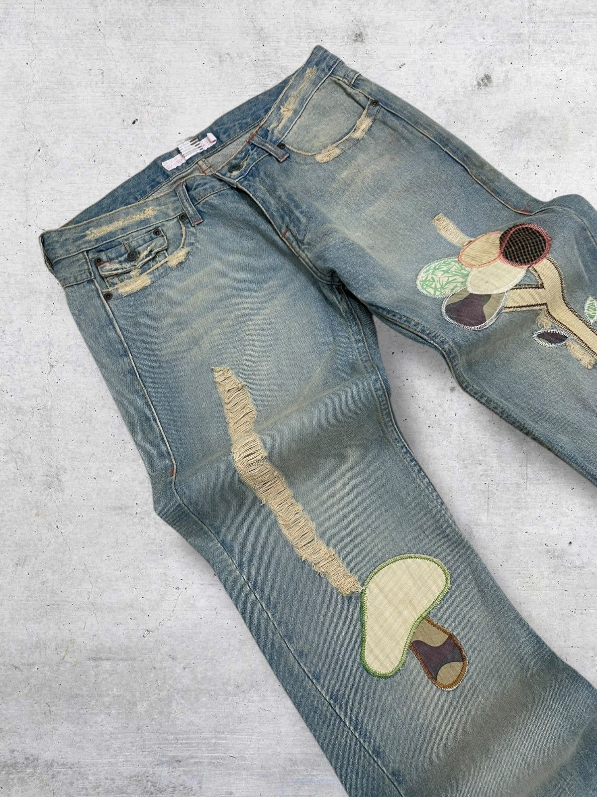 Tornado Mart VINTAGE FANCY CRAFTED JAPAN DESIGNER 90S RIPPED DENIM FLARED Size US 32 / EU 48 - 7 Thumbnail