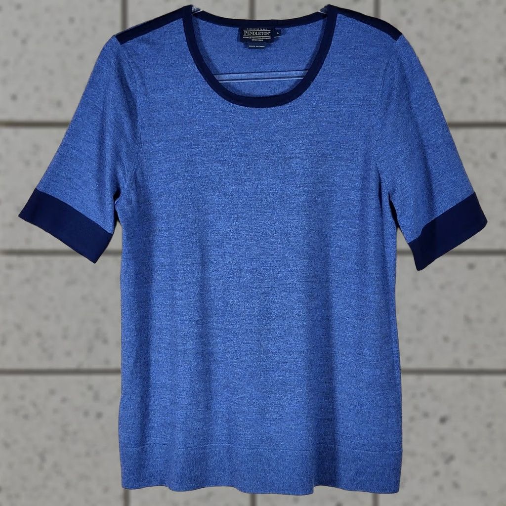 Pendleton Pendleton Sweater Womens Large Short Sleeve 100% Merino Wool Blue Heathered Size L / US 10 / IT 46 - 1 Thumbnail