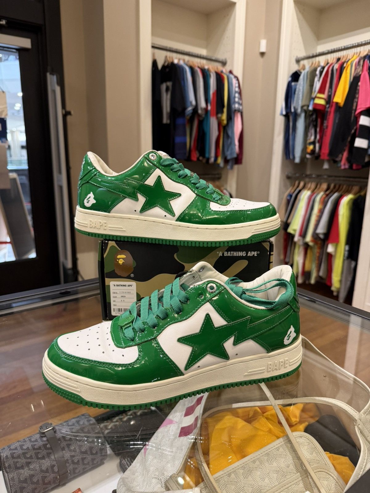 Bape Sta Patent Leather Sneaker - Green White