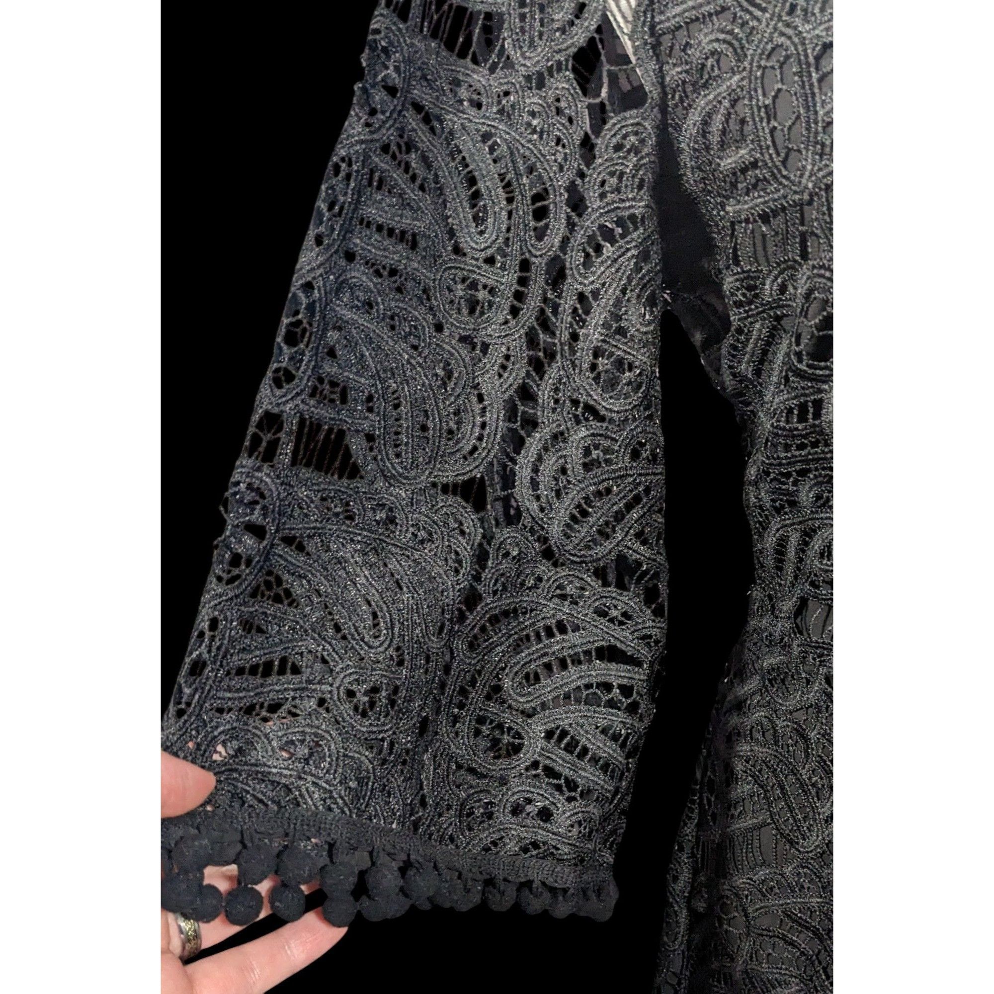 Other Tularosa Gothic Coal Black Lace Bell Sleeve Tie Front Dress Size M / US 6-8 / IT 42-44 - 4 Thumbnail