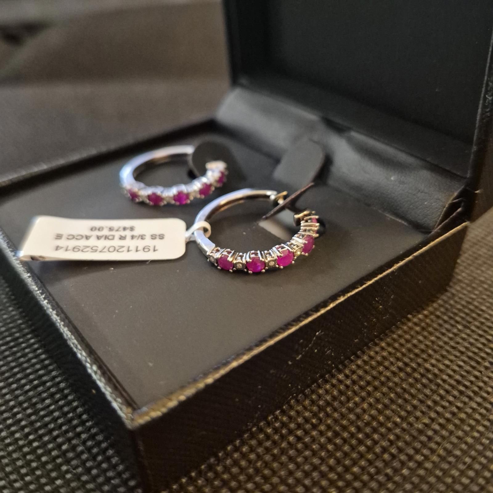 Effulgence RUBY & Diamond Accent Hoop Earrings in Sterling Silver Size ONE SIZE - 3 Thumbnail