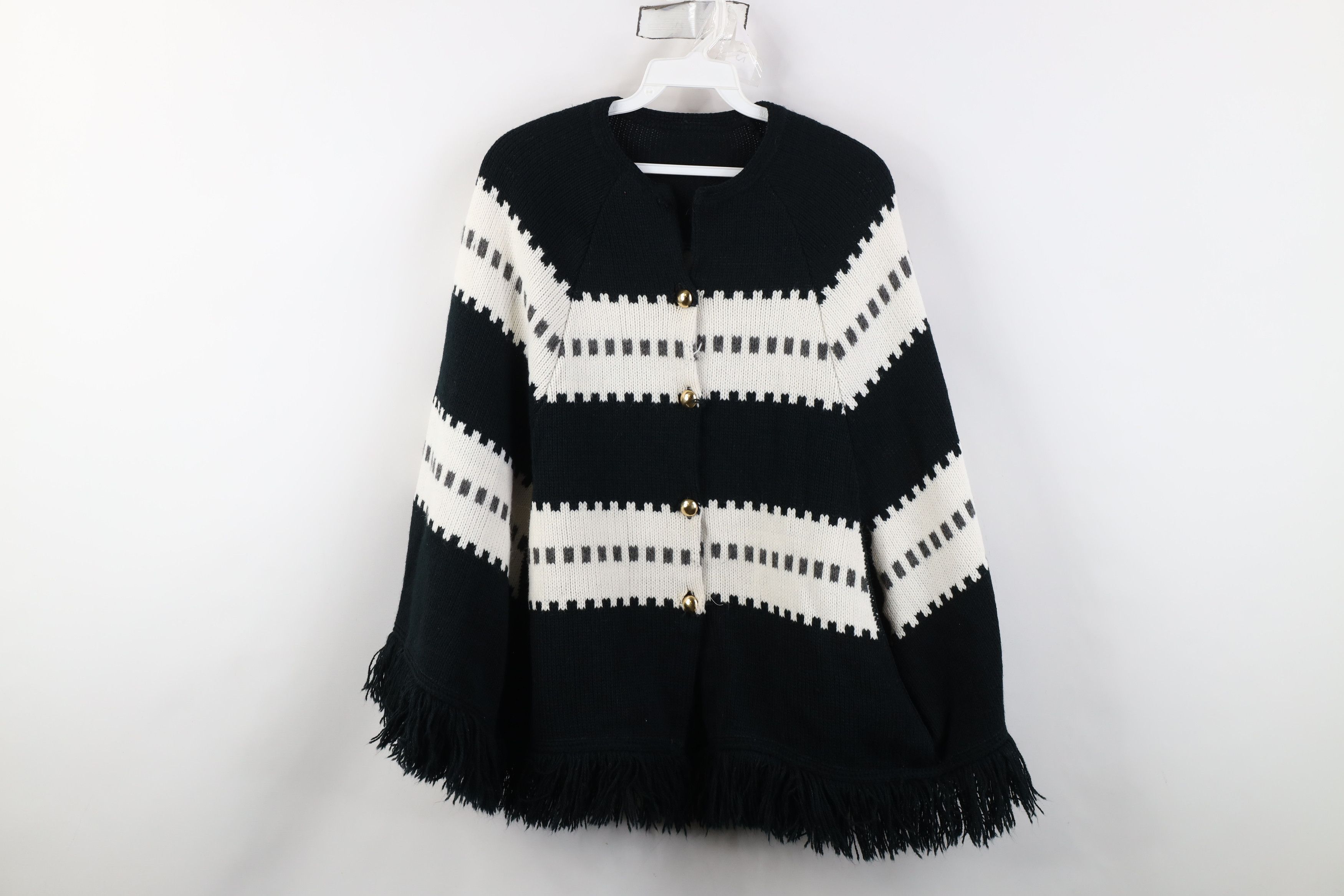 Vintage Vtg 70s Streetwear Cardigan Sweater Poncho Cape Boho Chic Size ONE SIZE - 1 Thumbnail