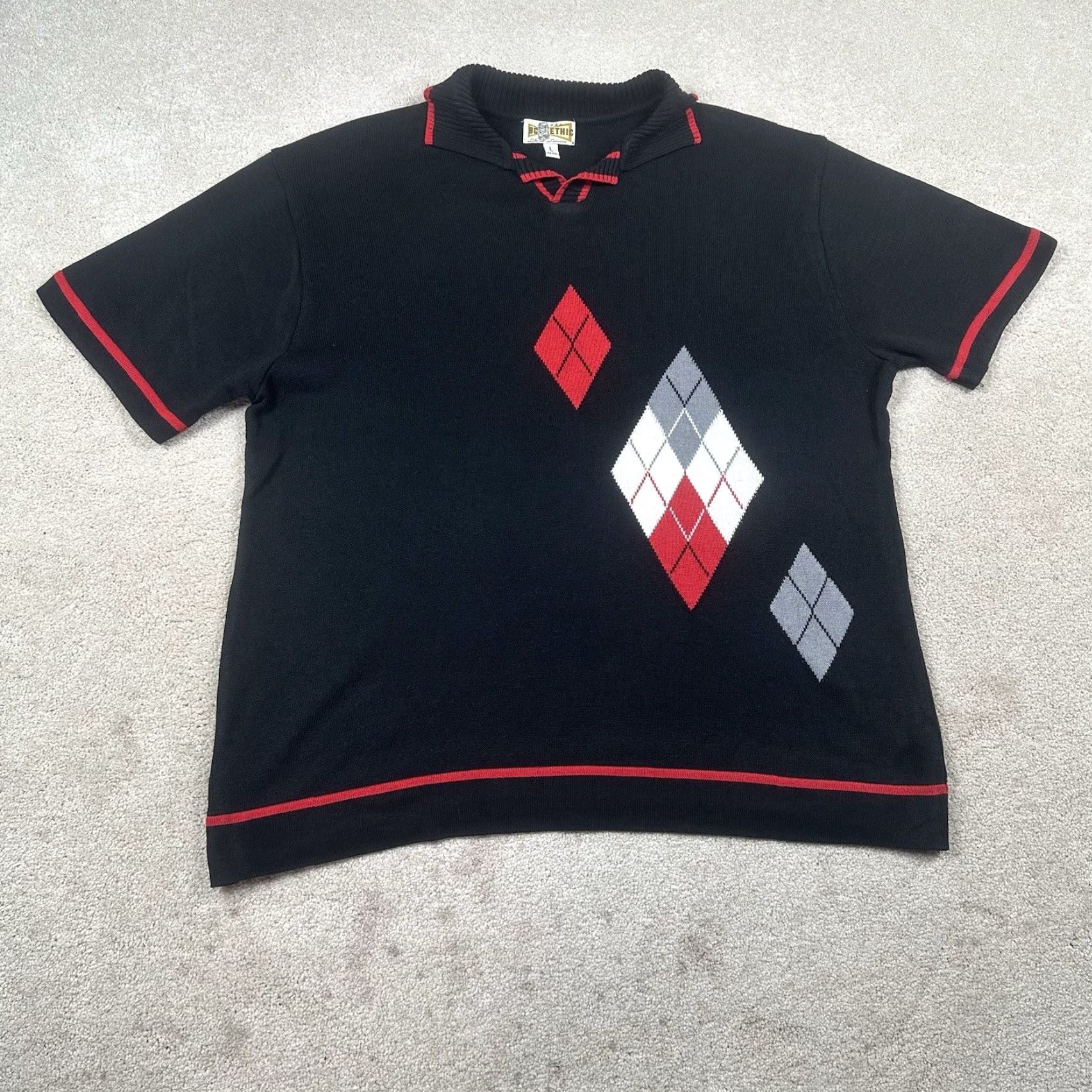 Vintage VINTAGE BC Ethic Polo Shirt Mens Large Black TIKI Argyle Rockabilly Size US L / EU 52-54 / 3 - 2 Thumbnail