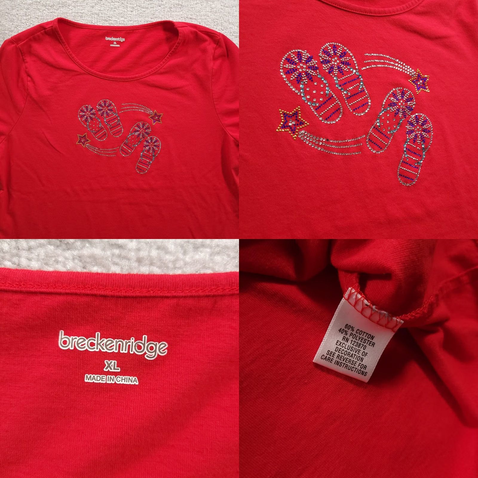 Vintage Breckenridge Womens Embellished Rhinestone Short Sleeve Shirt XL Red Size XL / US 12-14 / IT 48-50 - 8 Thumbnail