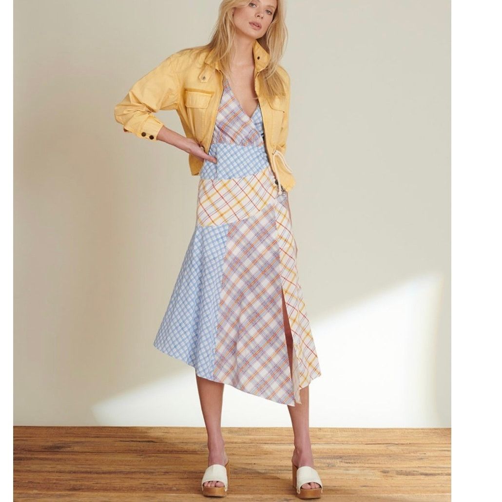 Veronica Beard Veronica Beard Wixson Asymmetric Checked Silk Midi Dress Size XS / US 0-2 / IT 36-38 - 2 Thumbnail