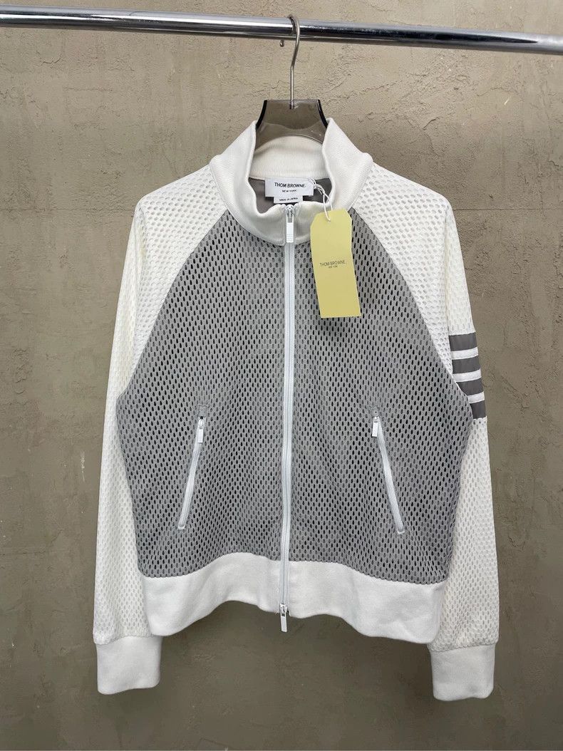 Thom Browne Thom Browne size1 Gray and white striped grid sports zipper Size US S / EU 44-46 / 1 - 1 Thumbnail