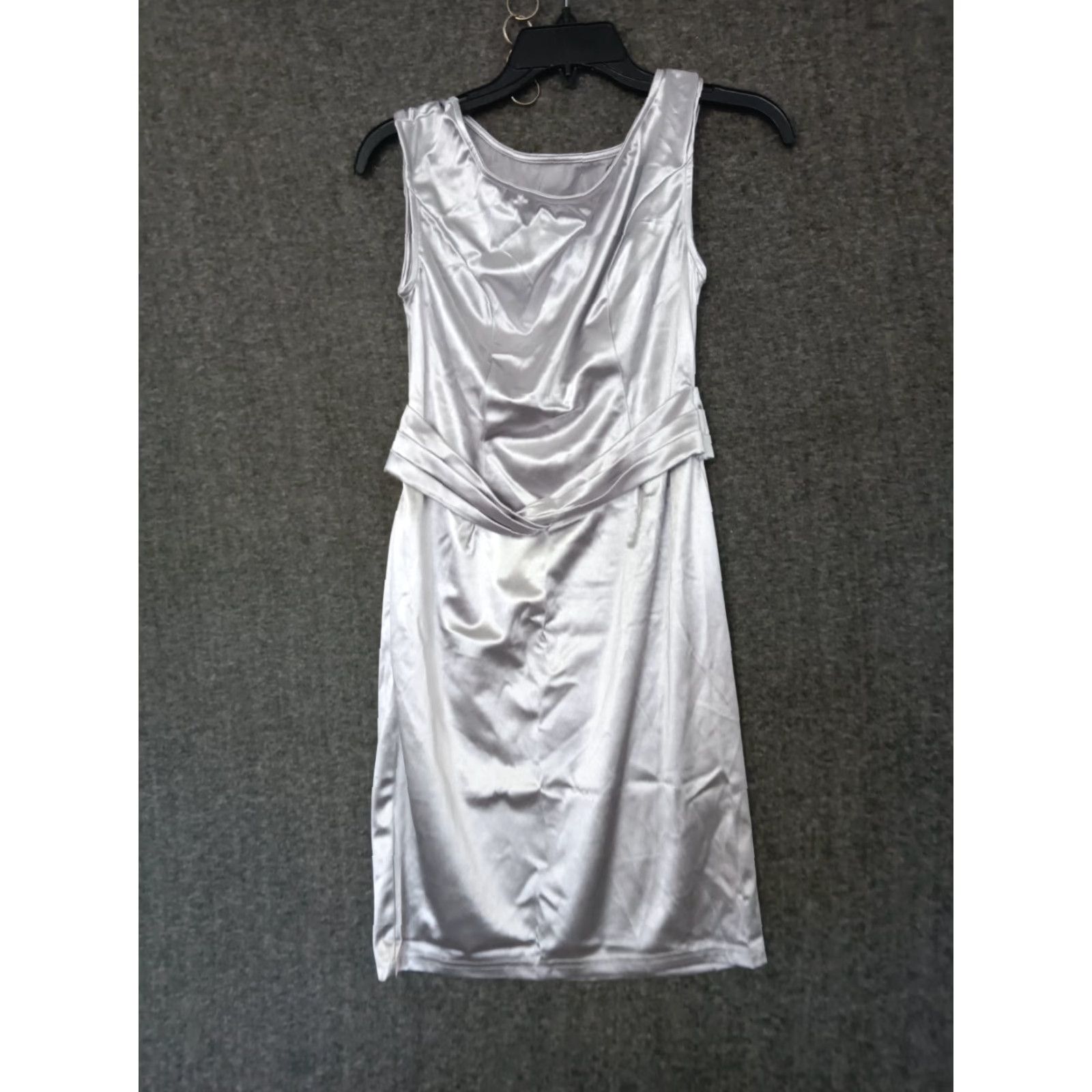 Vintage Dress Women's M Metallic Gray Ruched Party Midi Sleeveless Wrap Belt - Unbranded - Sheath - Regular - Gray - Dress Size M / US 6-8 / IT 42-44 - 2 Thumbnail