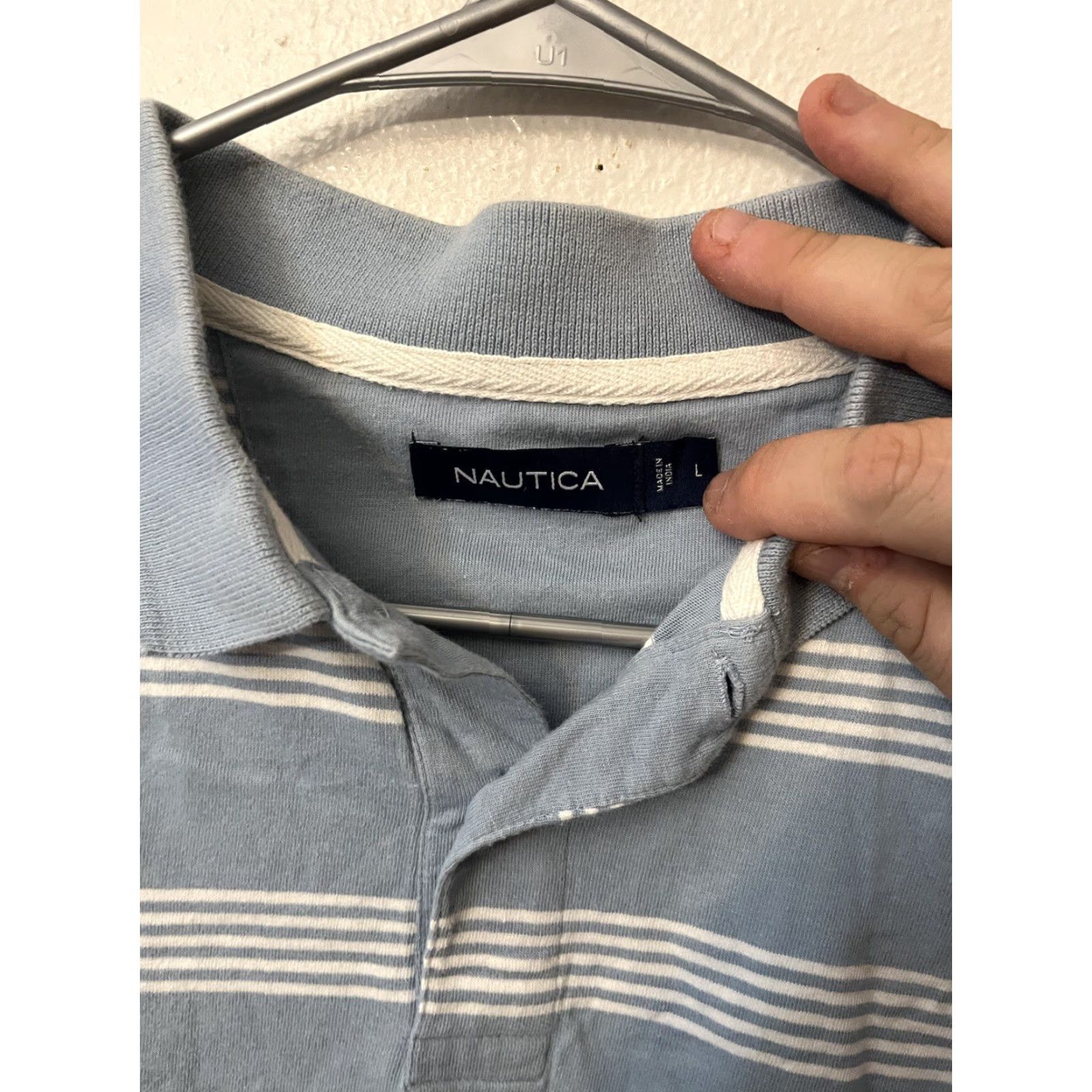 Nautica Nautica Polo Shirt Mens Blue Striped Short Sleeve L Large Button Collared Logo Golf Boating Classic True Deck Shirt Regular Cotton Woven Shirt Size US L / EU 52-54 / 3 - 3 Thumbnail