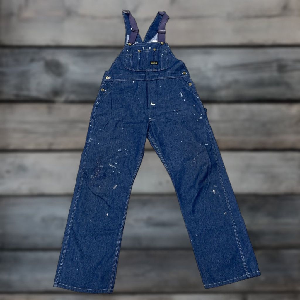 Denime VINTAGE Muleskins Overalls Mens 38x32 Denim Carpenter Painter Bib 5-Pocket Dark Blue 70s 80s USA Jeans Mens Size US 38 / EU 54 - 1 Thumbnail
