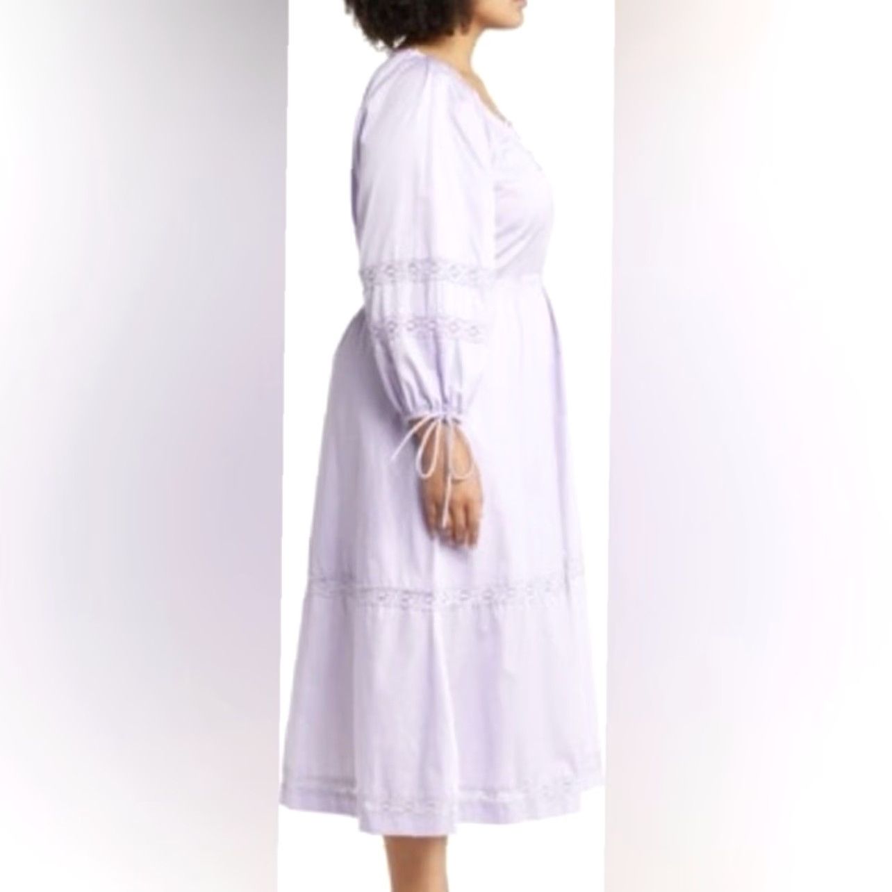 Vintage Harshman Belle Midi Dress Blouson Sleeve Lace Trim Lilac Plus Sz 3X Cottage Size XXL / US 16-18 / IT 52-54 - 2 Thumbnail