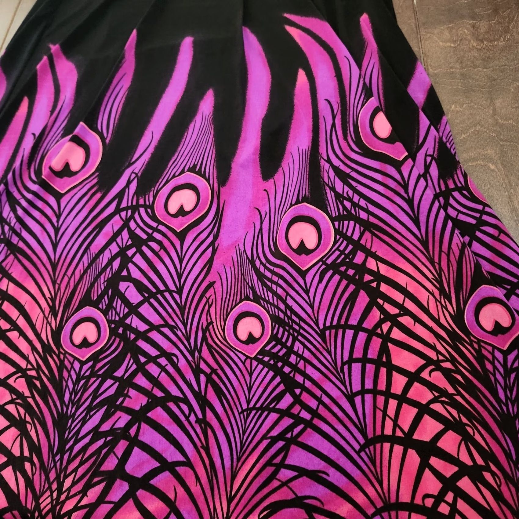 Vintage Ace Fashion Womens M Pink Black Peacock Print Halter Maxi Dress Size M / US 6-8 / IT 42-44 - 7 Thumbnail