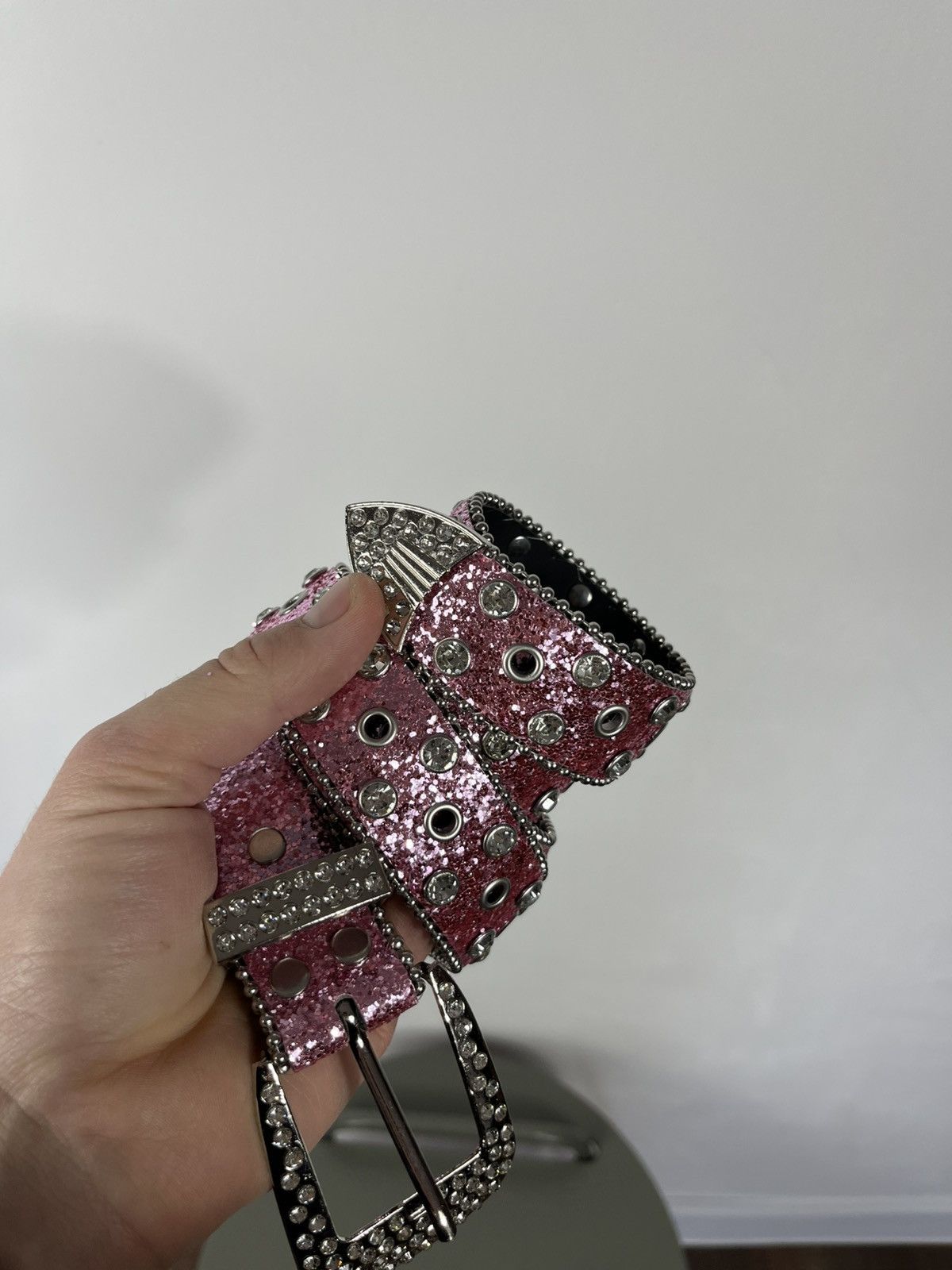 Other Avant Garde Pink Glitter Rhinestone Studded Belt 47in 120cm Size ONE SIZE - 6 Thumbnail