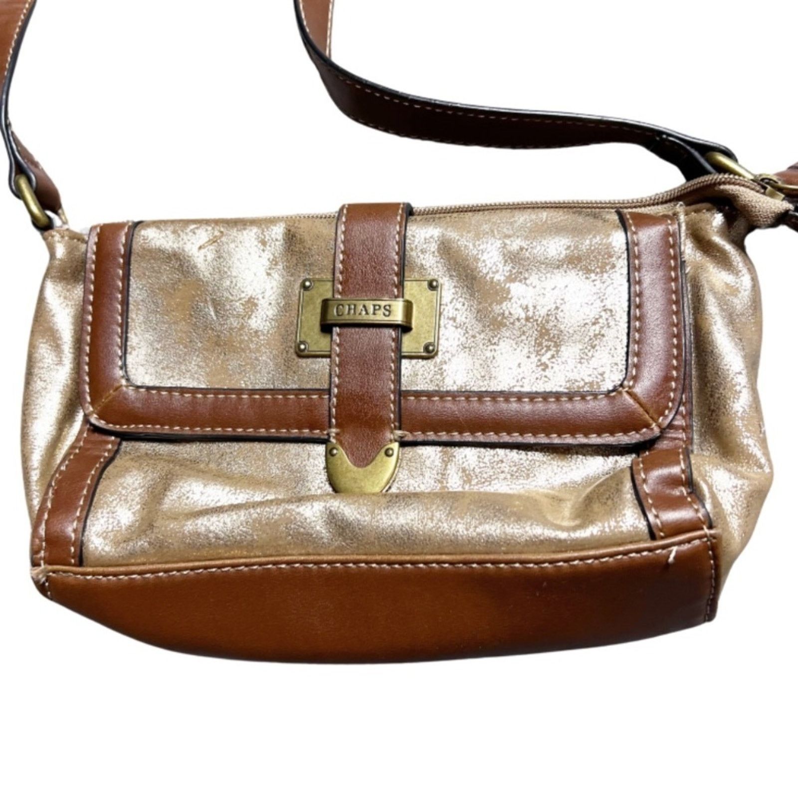 Chaps Chaps Metallic Gold Brown Faux Leather Zip Crossbody Purse Size ONE SIZE - 3 Thumbnail