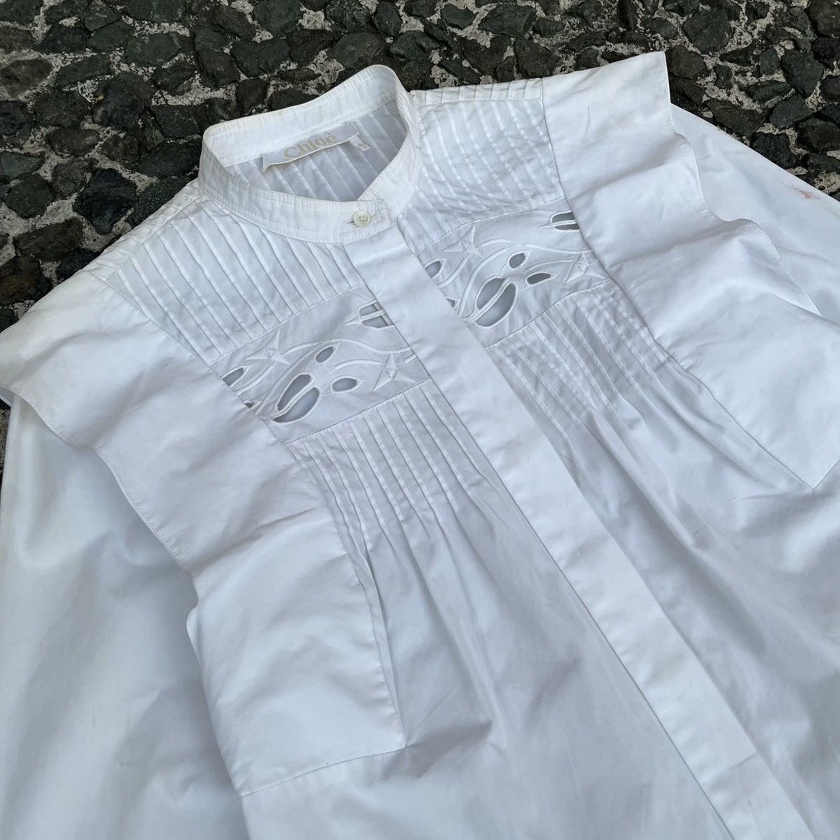 Chloe Chloé S/S 2018 Embroidered Eyelet Ruffle Bib Blouse Size XXS / US 00 / IT 34 - 3 Thumbnail