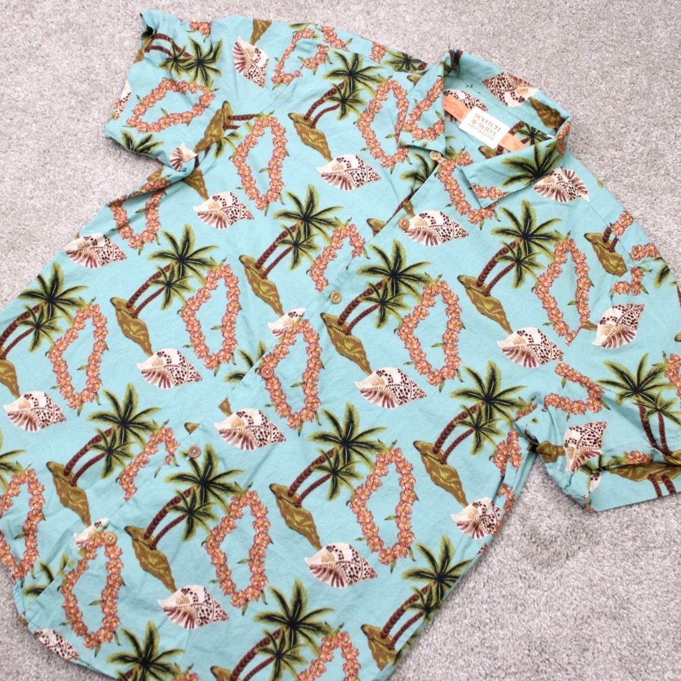 Scotch & Soda Scotch & Soda Shirt Mens Large Blue Floral Poplin Hawaiian Cotton Short Sleeve Size US L / EU 52-54 / 3 - 4 Thumbnail