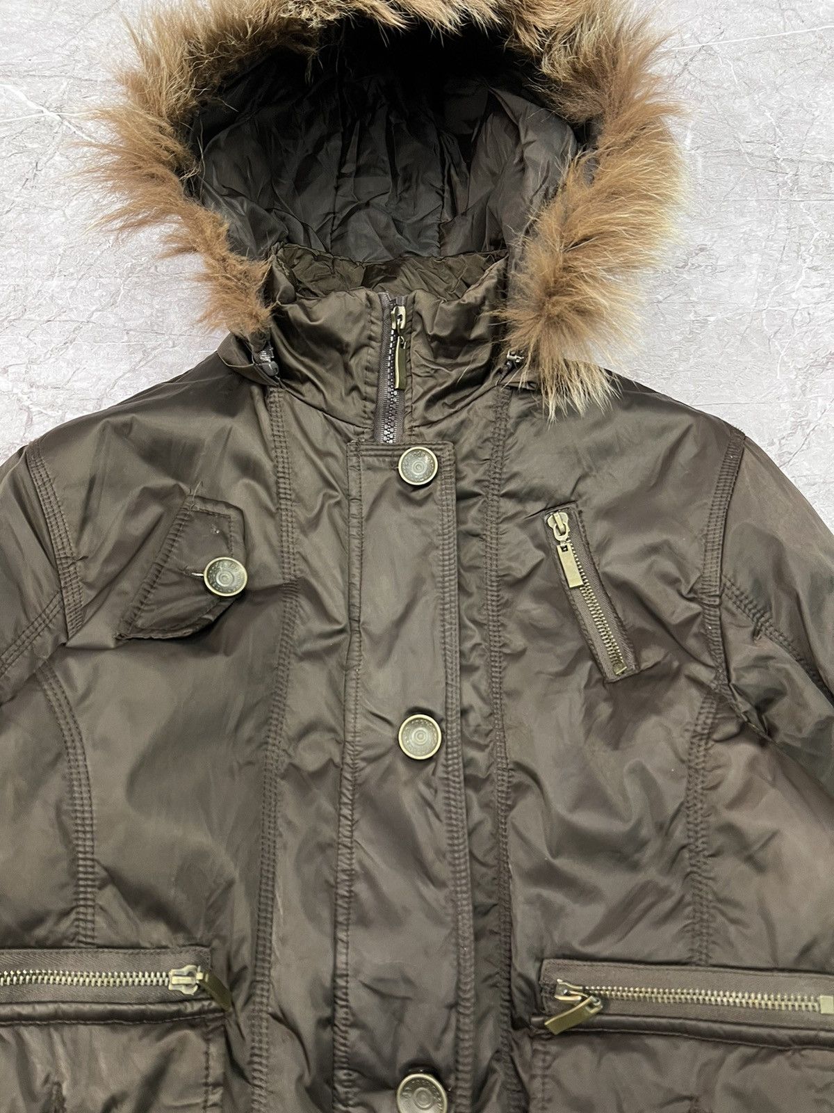 2000s Japanese Punk Grunge Fur Puffer Jacket opium style