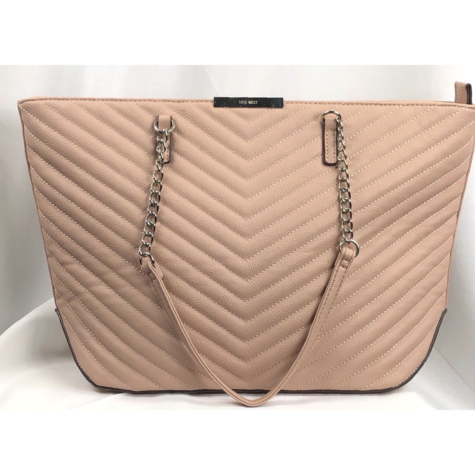 Nine West Nine West Quilted Tote Large Handbag Beige Faux Leather Purse Double Chain Handles Bag 16in Wide 10in 5in Depth Women Size ONE SIZE - 2 Thumbnail
