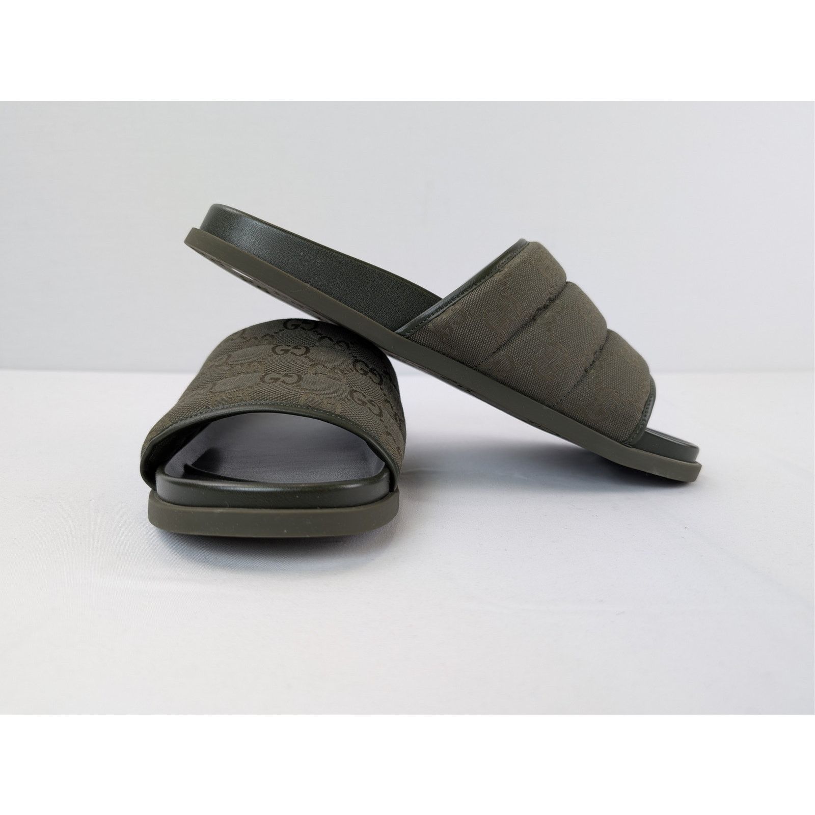 Gucci o1rshd1 Men's Padded mules with GG pattern Slippers in Olive Size US 9.5 / EU 42-43 - 11 Thumbnail