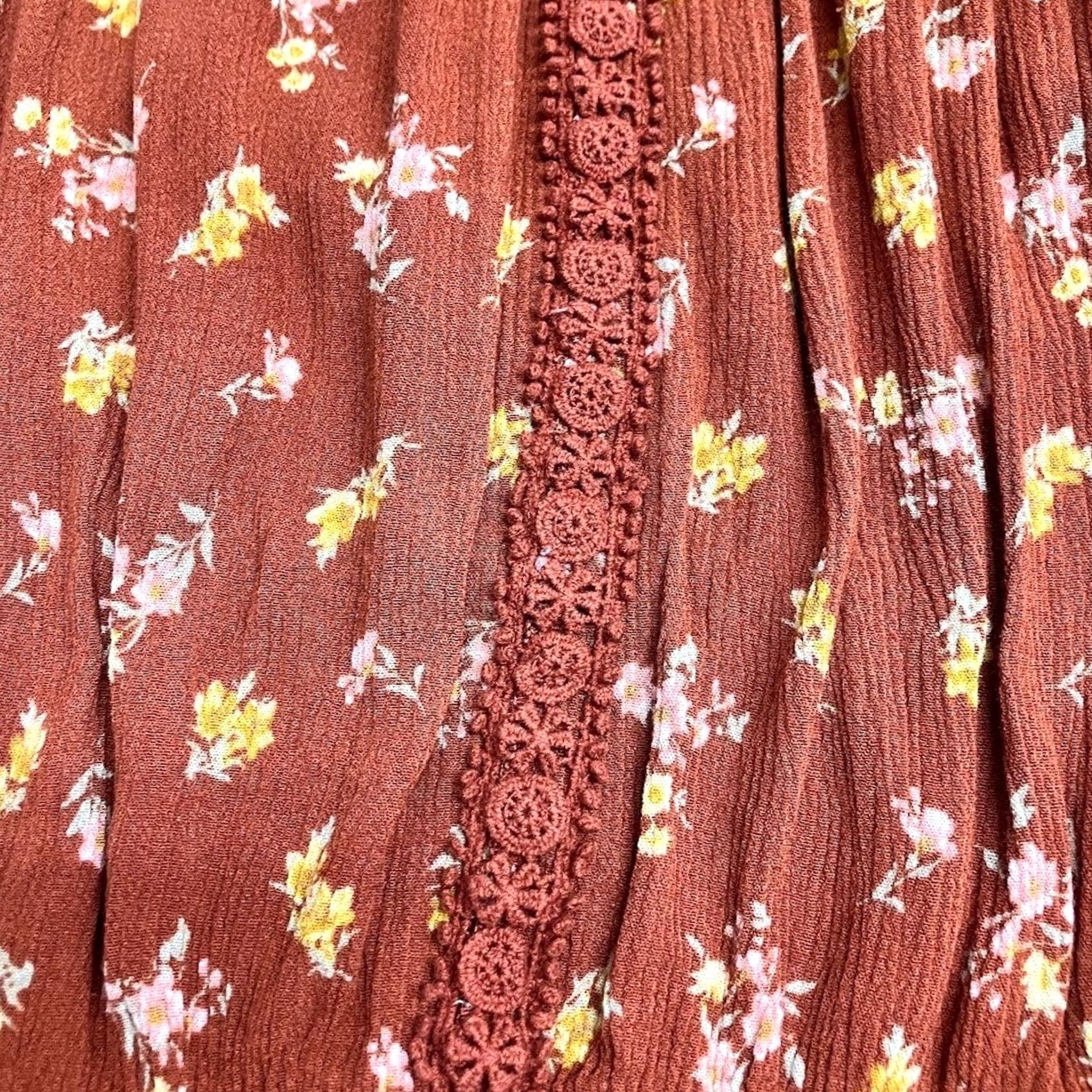 Vintage Hippie Rose Brick Red Halter Top M Crochet Trim Size M / US 6-8 / IT 42-44 - 7 Thumbnail