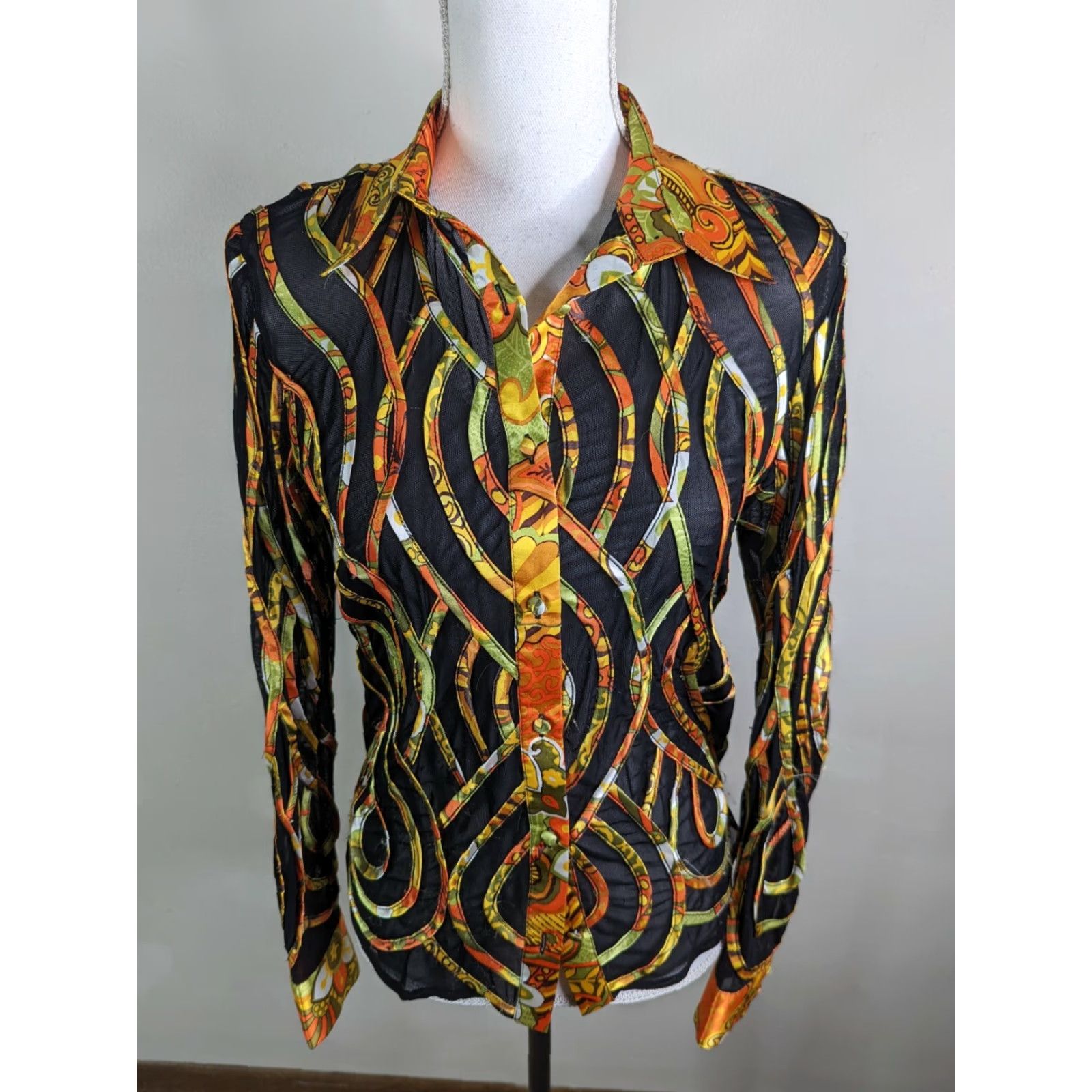 Vintage VINTAGE Fantazia Shirt Women 1990s Black Small Sheer Button Down Long Sleeve Blouse L1S Size S / US 4 / IT 40 - 4 Thumbnail