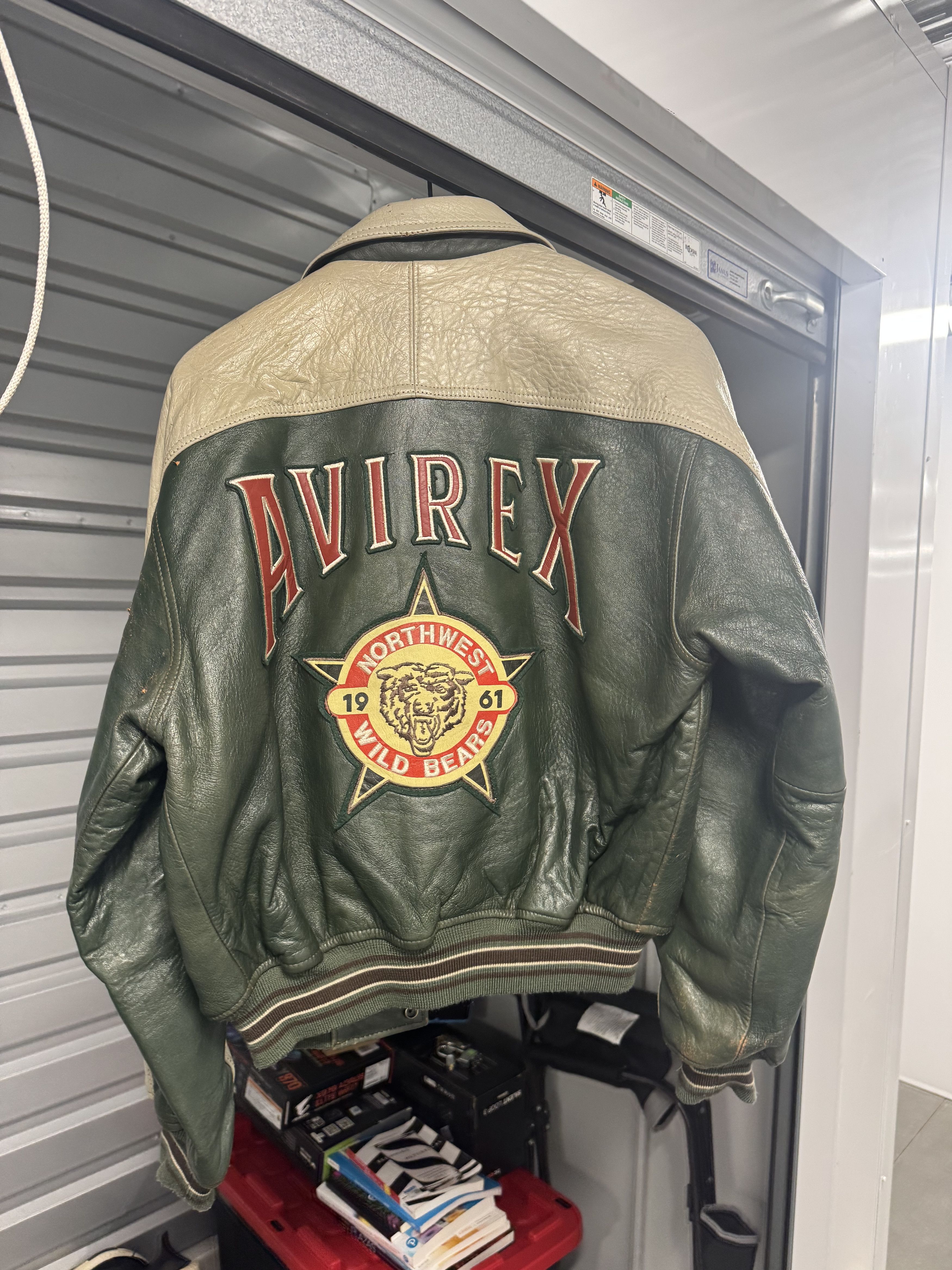 Vintage Varsity Avirex Leather Jacket Northwest Wild Bear