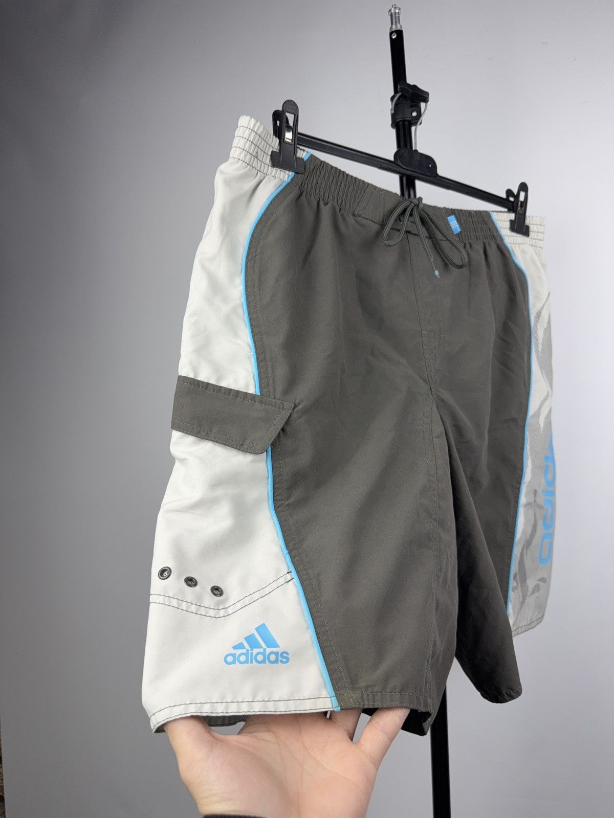 Adidas 00s Retro Adidas Y2K Surf Board Shorts Grey Blue Logo Size US 36 / EU 52 - 2 Thumbnail
