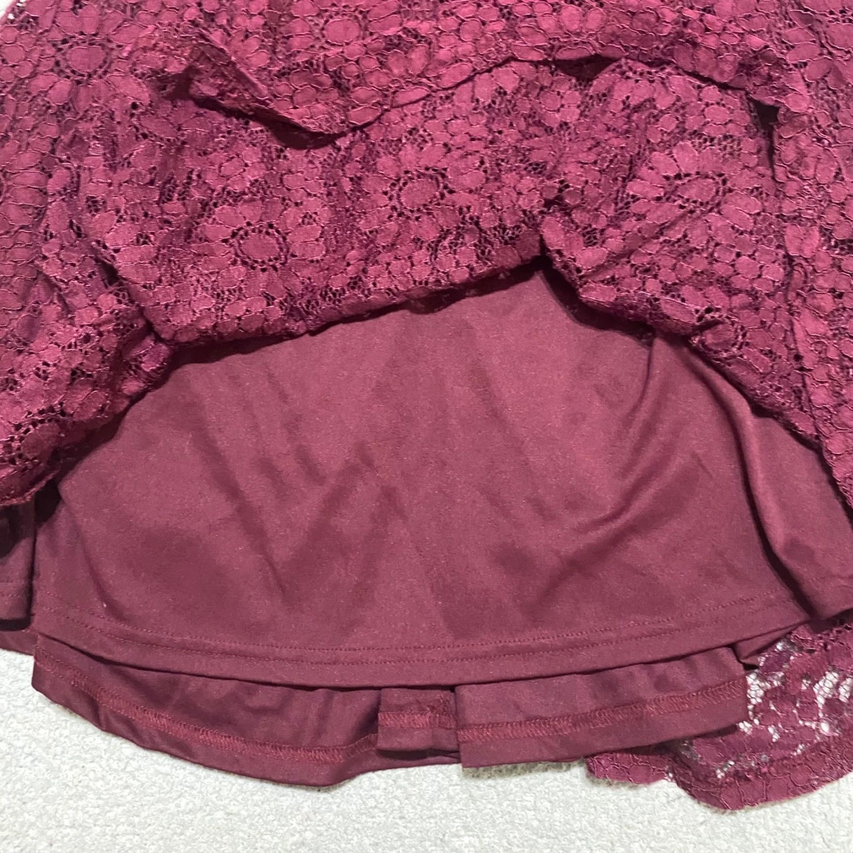 Vintage American Rag Cie Dress Womens Large Burgundy Lace Bell Sleeve Fit & Flare Short Dress L Size L / US 10 / IT 46 - 7 Thumbnail
