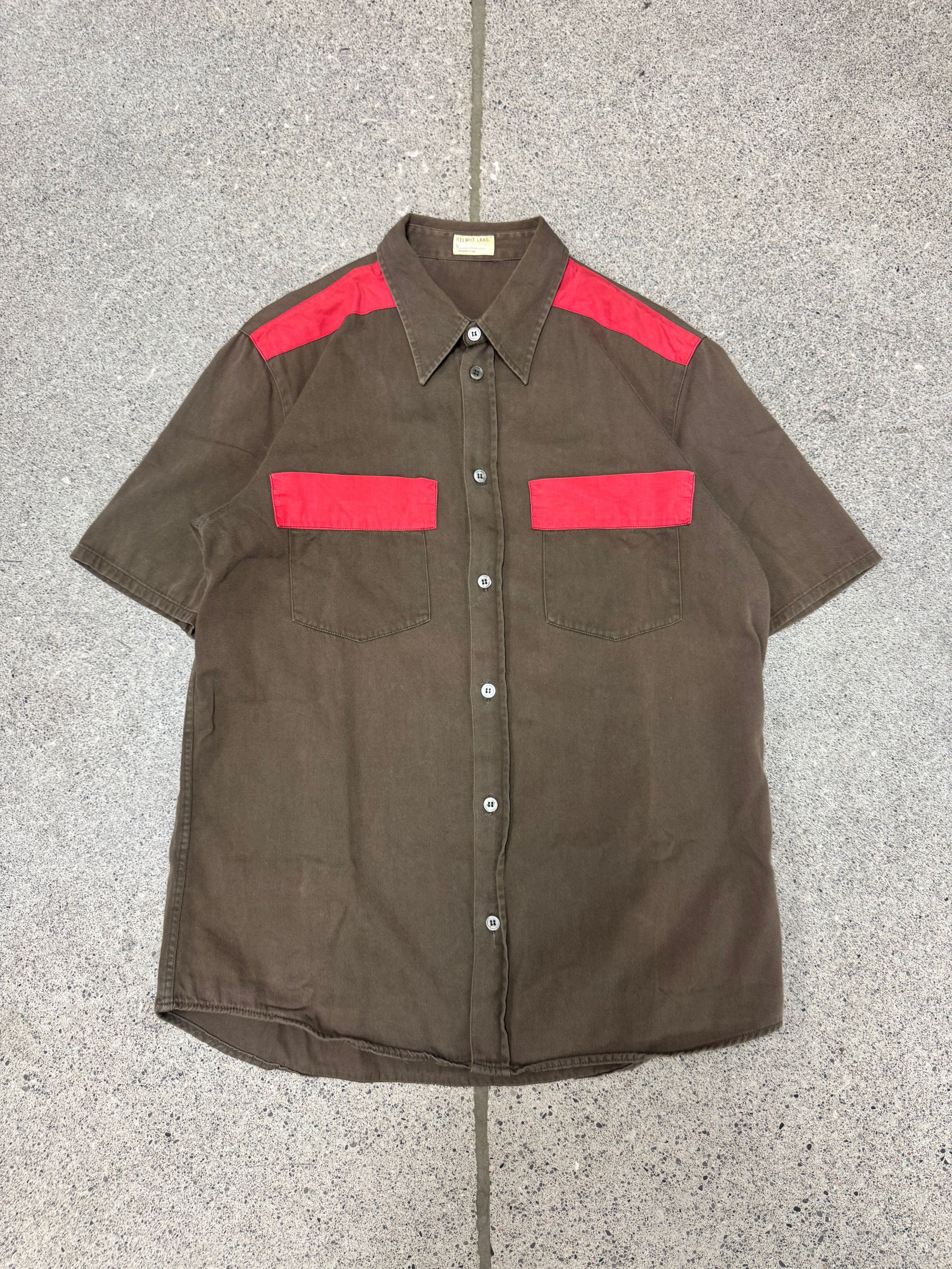 SS1996 Helmut Lang Red/Brown Panelled Cotton Button Up Shirt
