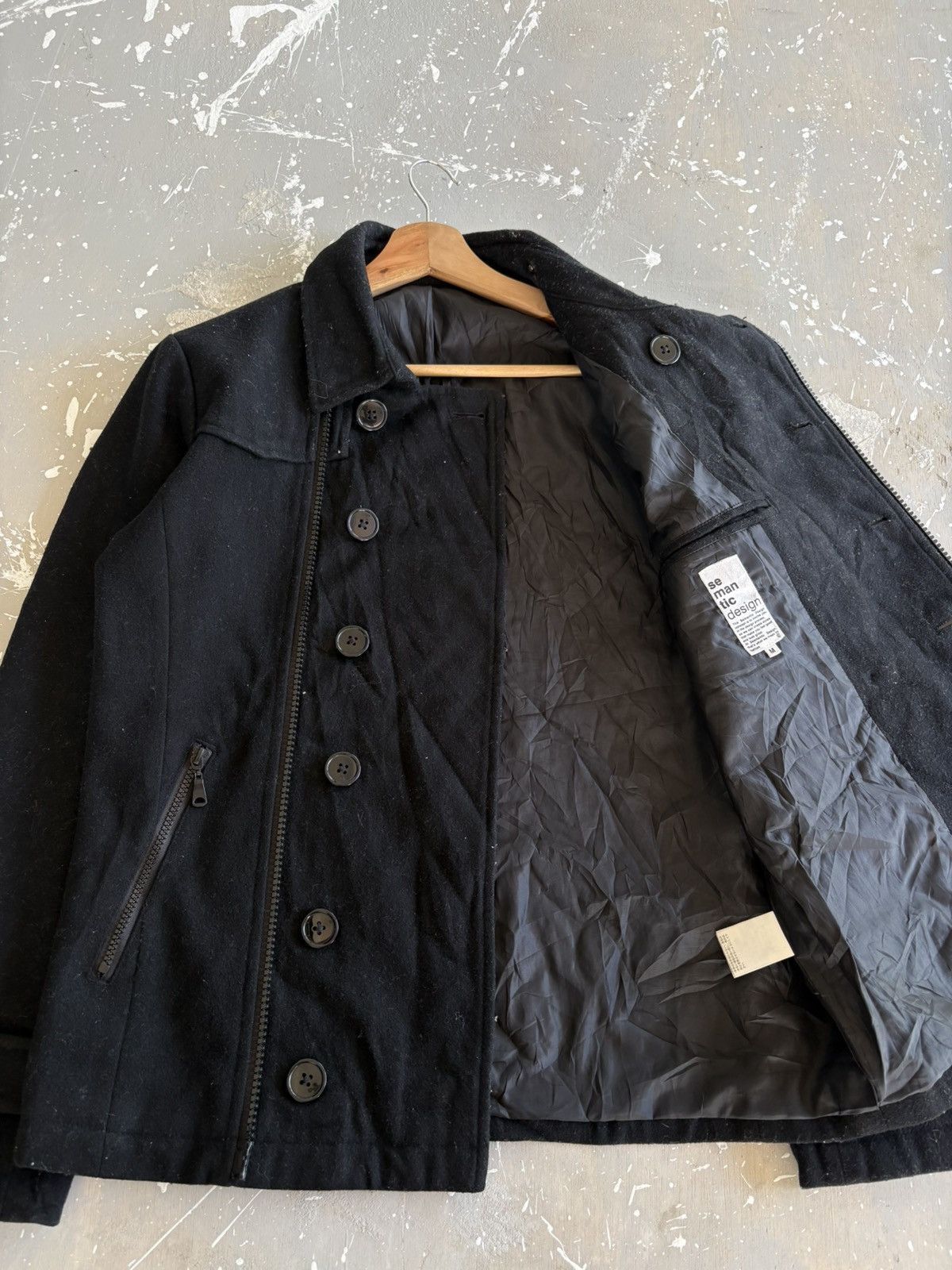 semanticdesign Semantic Design Black Double Breasted Wool Pea Coat Jacket Size US M / EU 48-50 / 2 - 3 Thumbnail