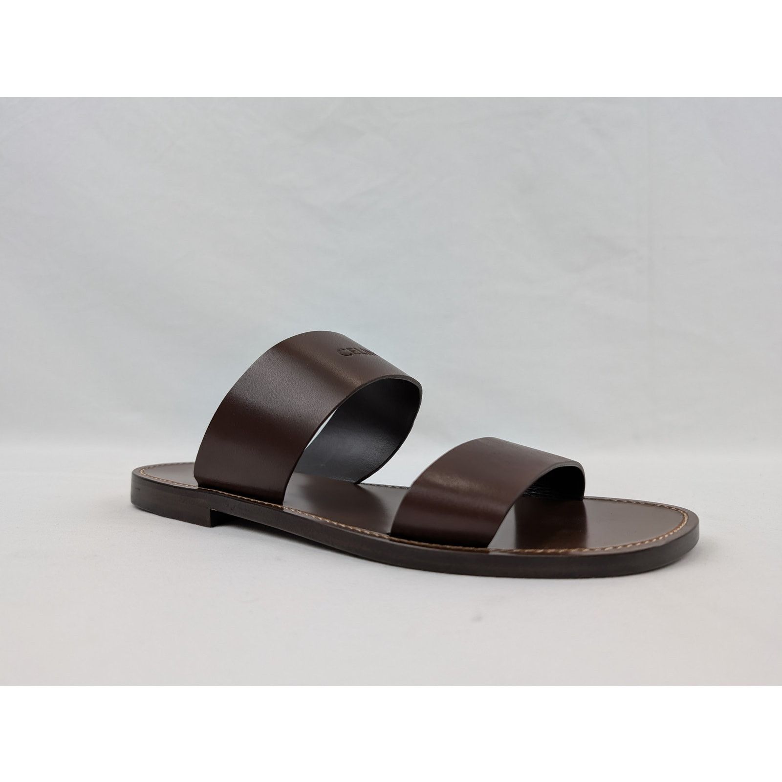 Celine o1rshd1 Calfskin-Vegetal Tanning Slides Slipper Dark Brown Size US 9 / EU 42 - 2 Thumbnail